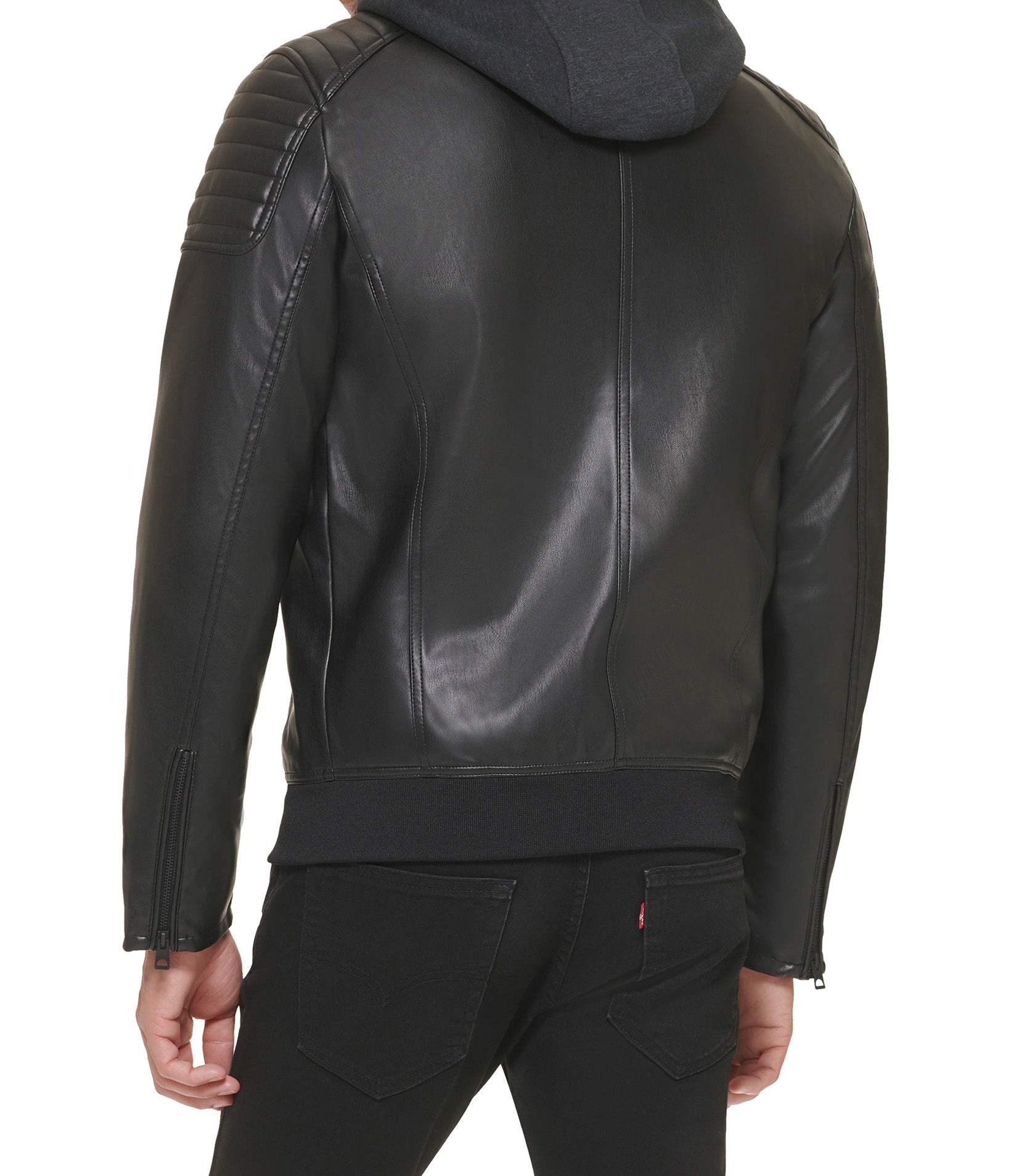 Faux Leather Hooded Moto Jacket