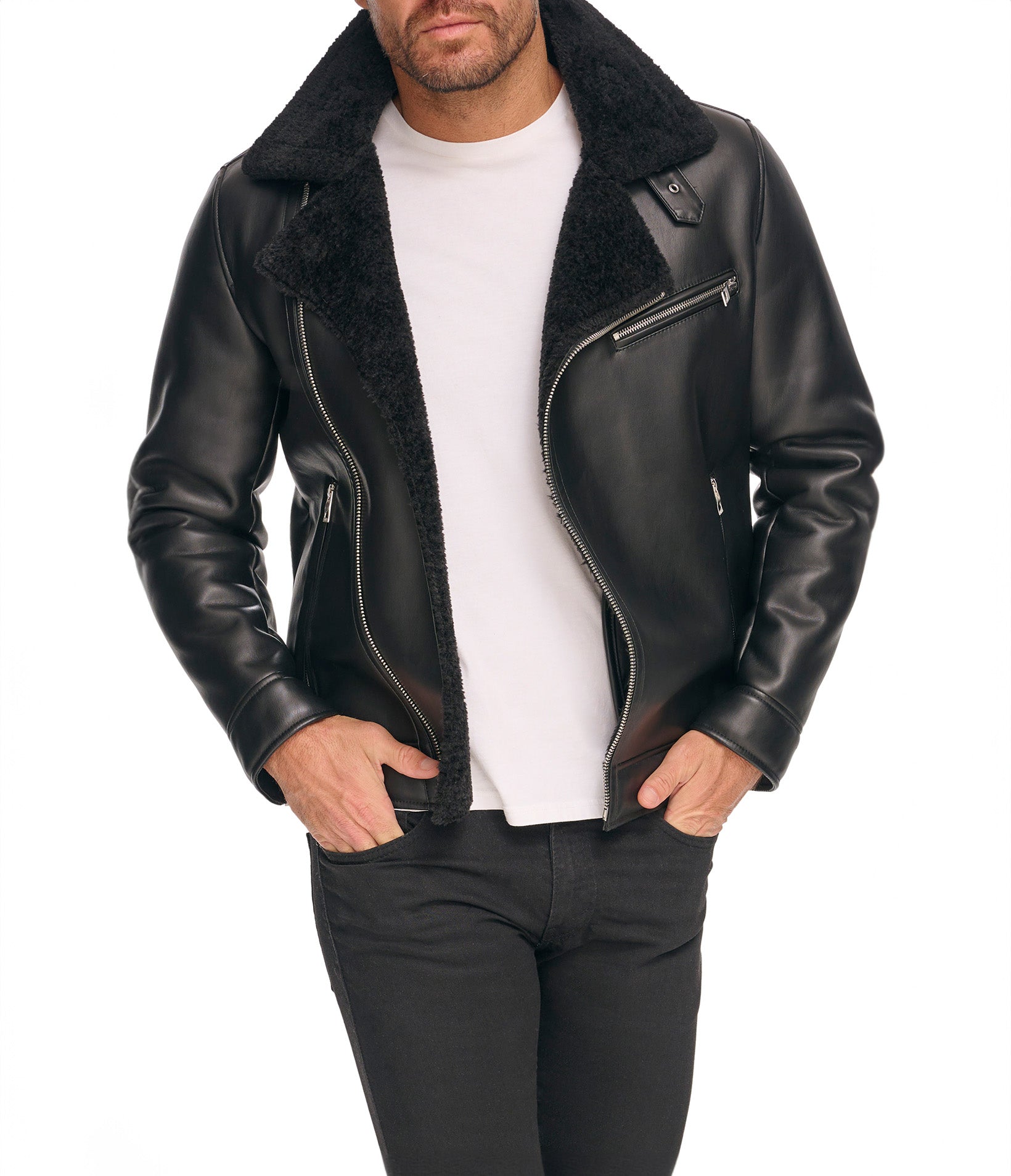 Asymmetrical Faux Shearling Jacket Wilsons Leather