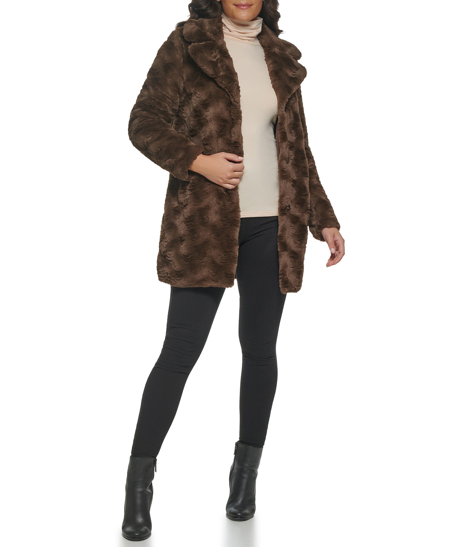 Classic Textured Faux Fur Coat