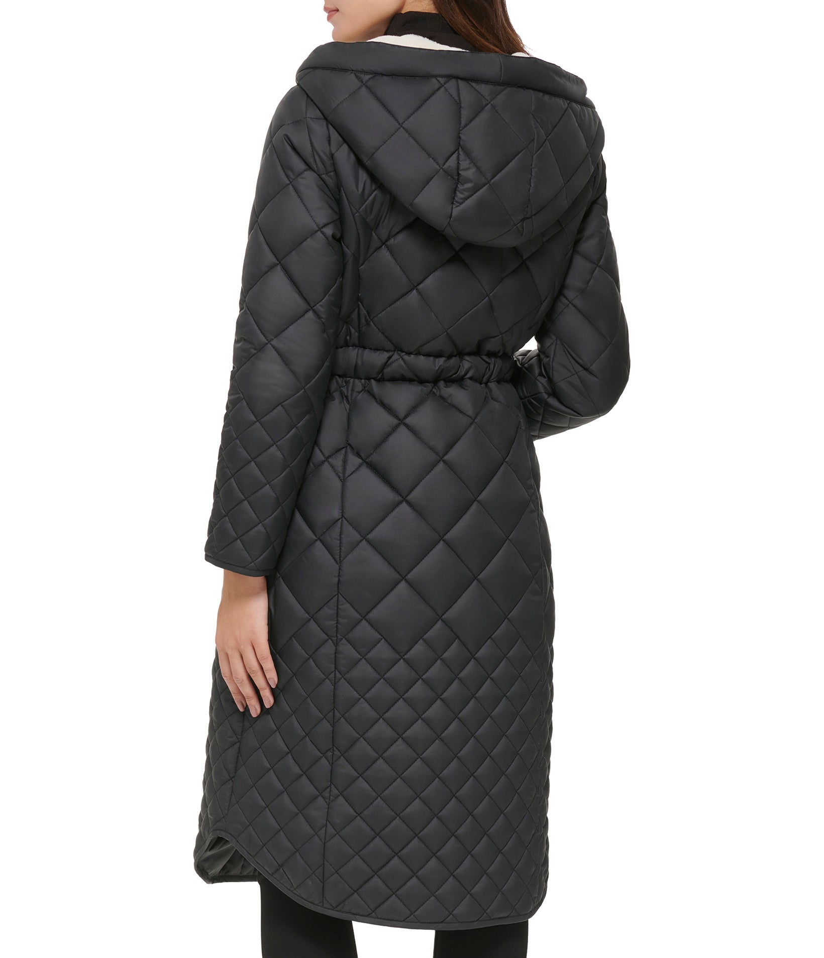 Belted quilted long jacket With Faux Sherpa Lining