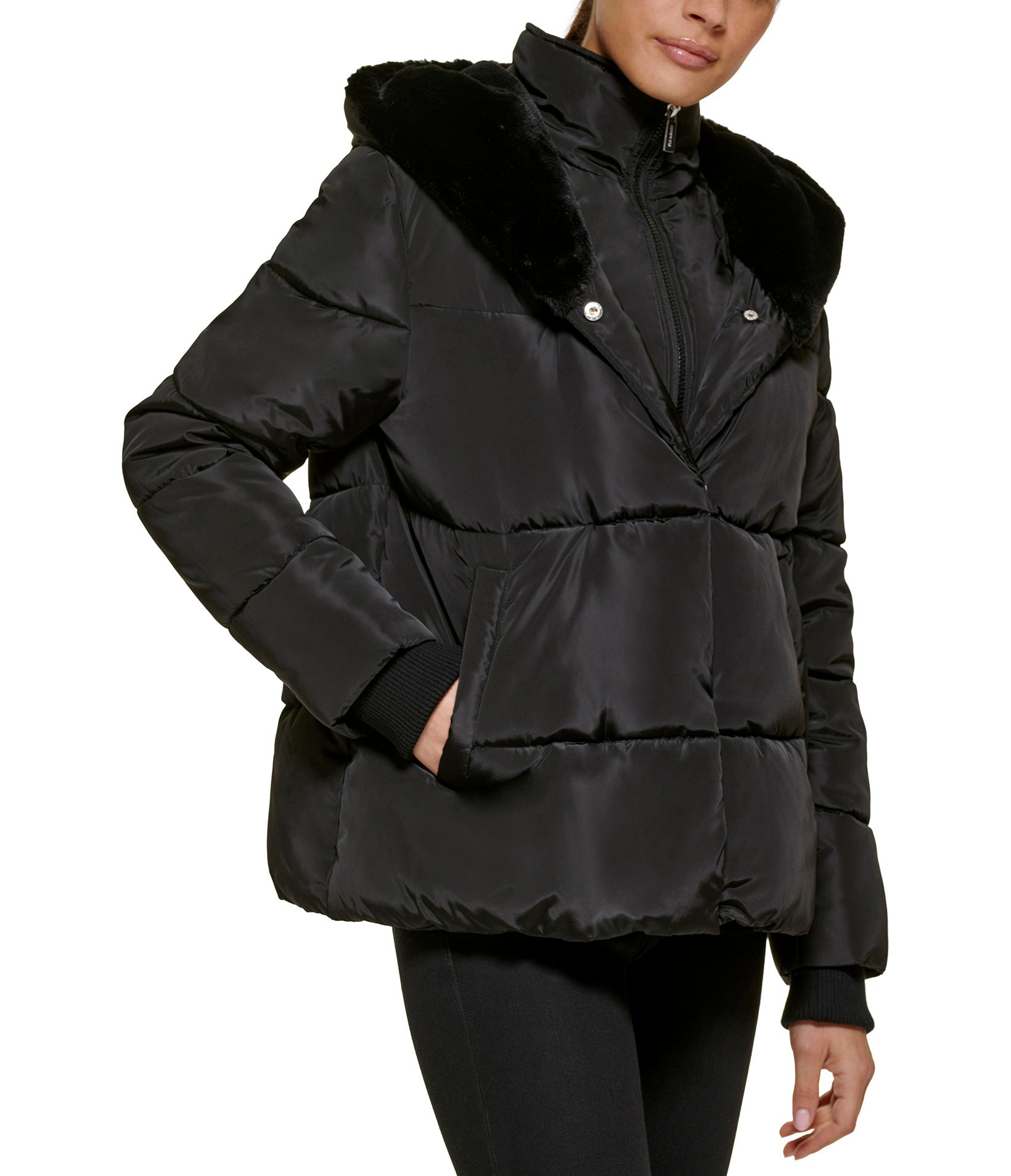 Quilted Puffer with Bib and Faux Fur Lined Hood