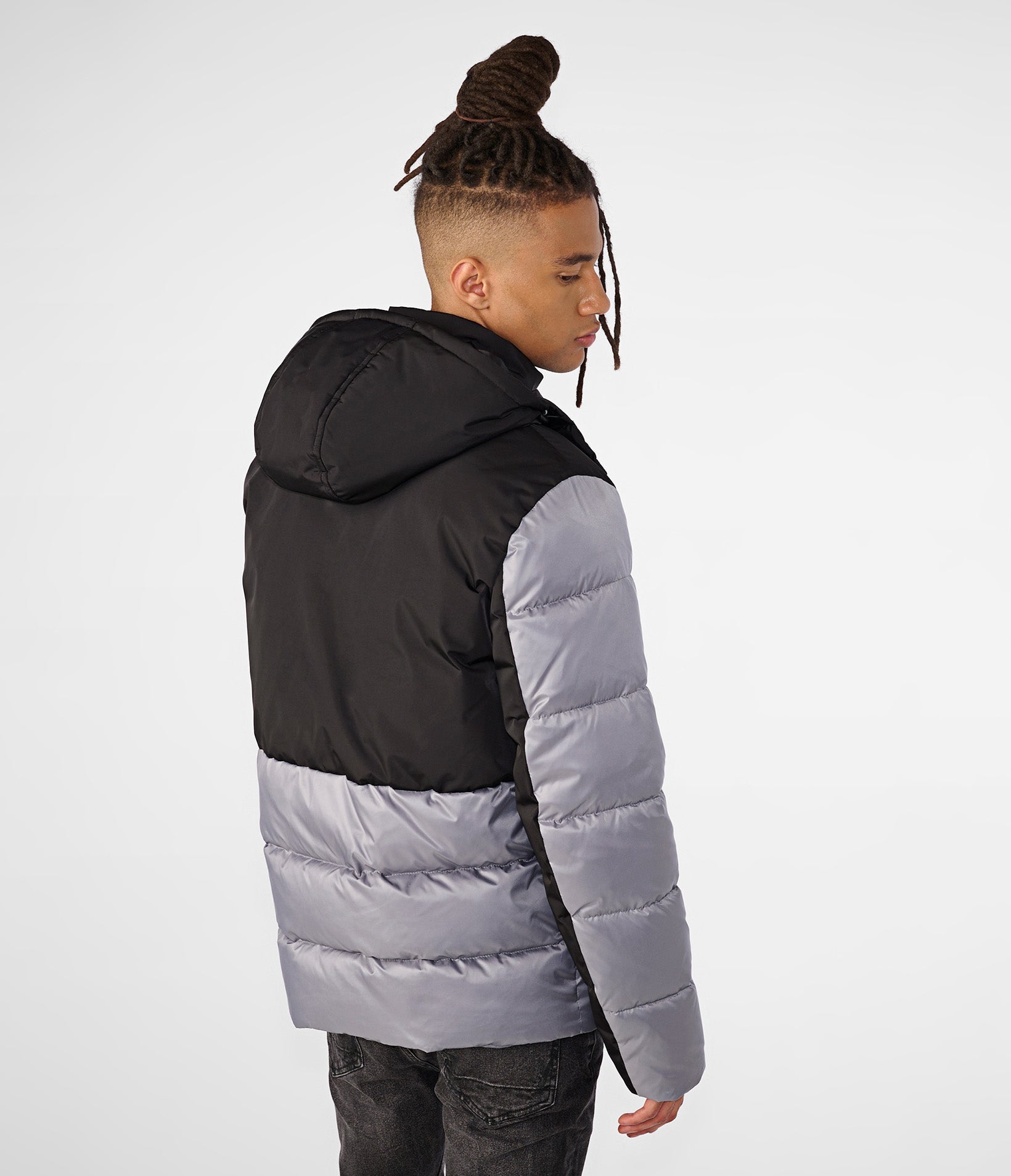 Color Block Mixed Media Puffer Jacket