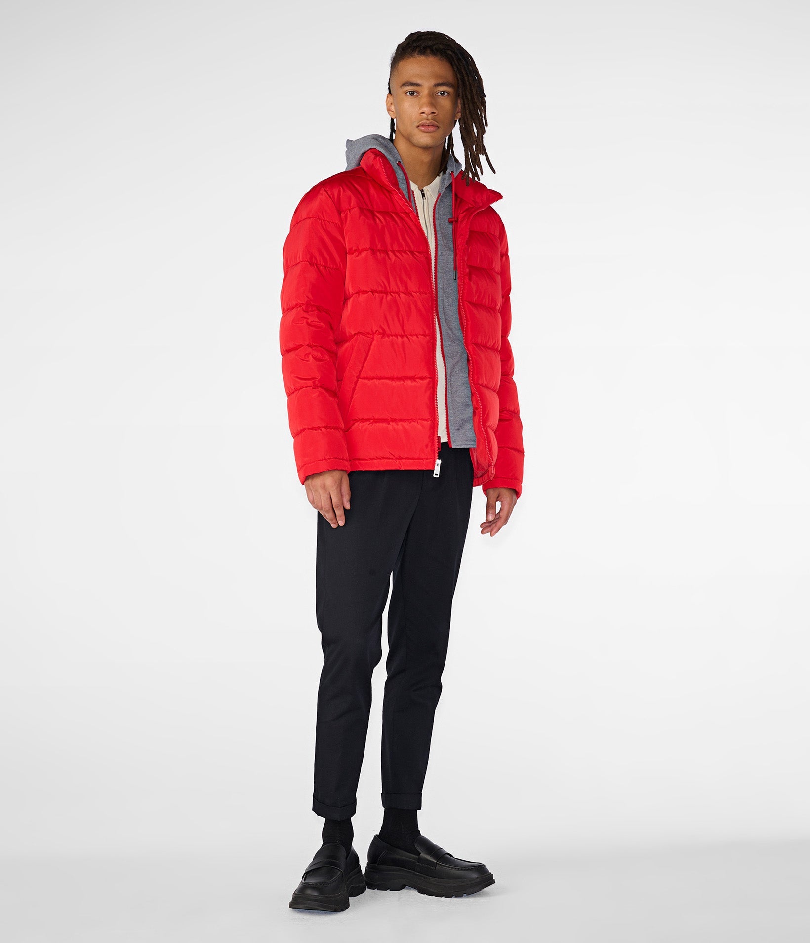 Hooded Puffer Jacket With Bib