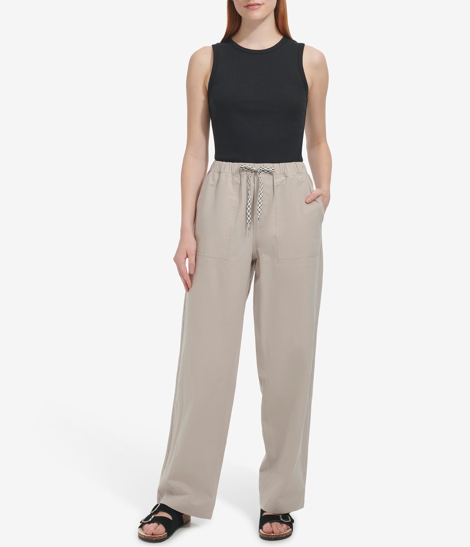 Pull On Wide Leg Poplin Pant