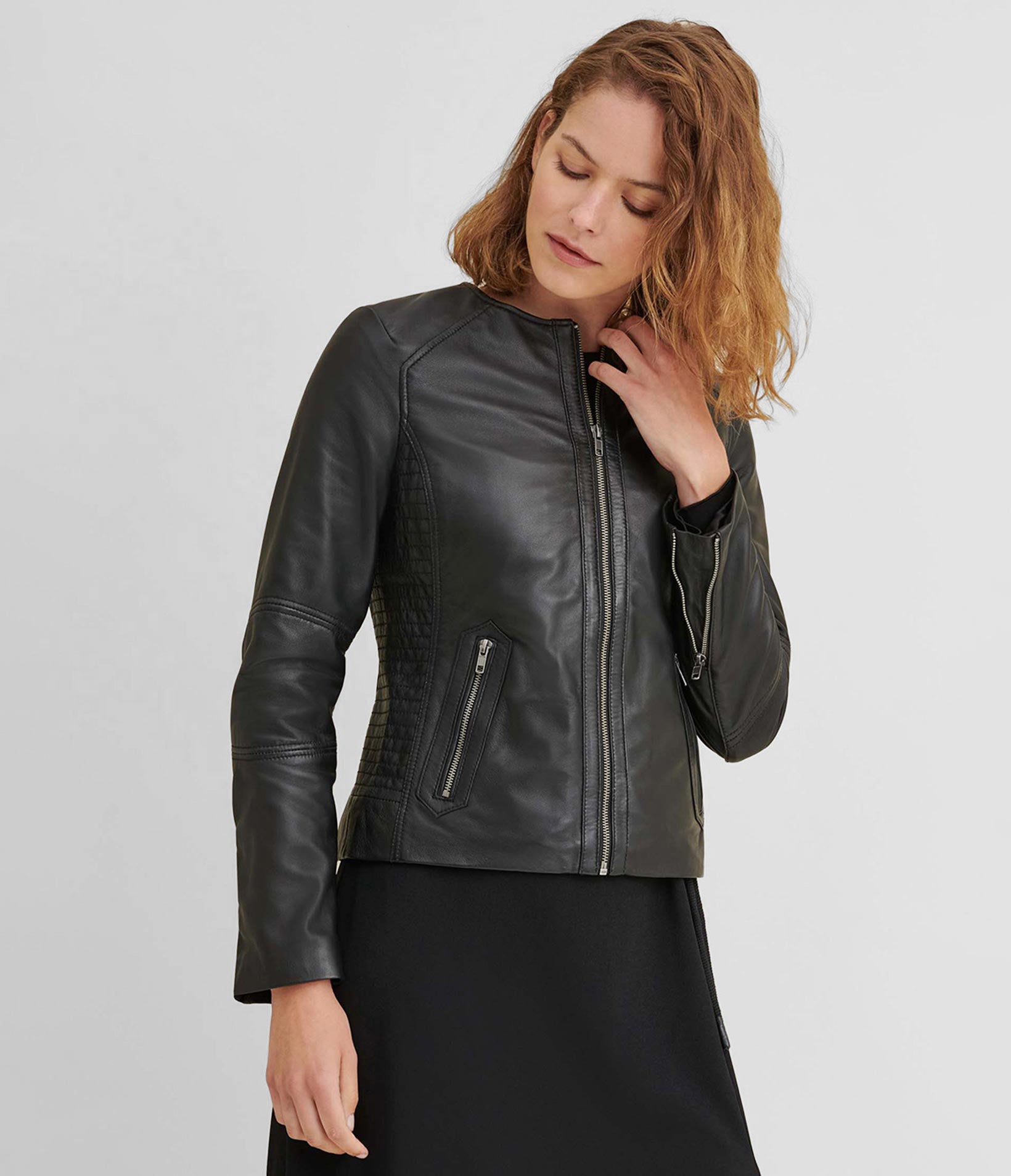 Leather Jacket With Side Stitching