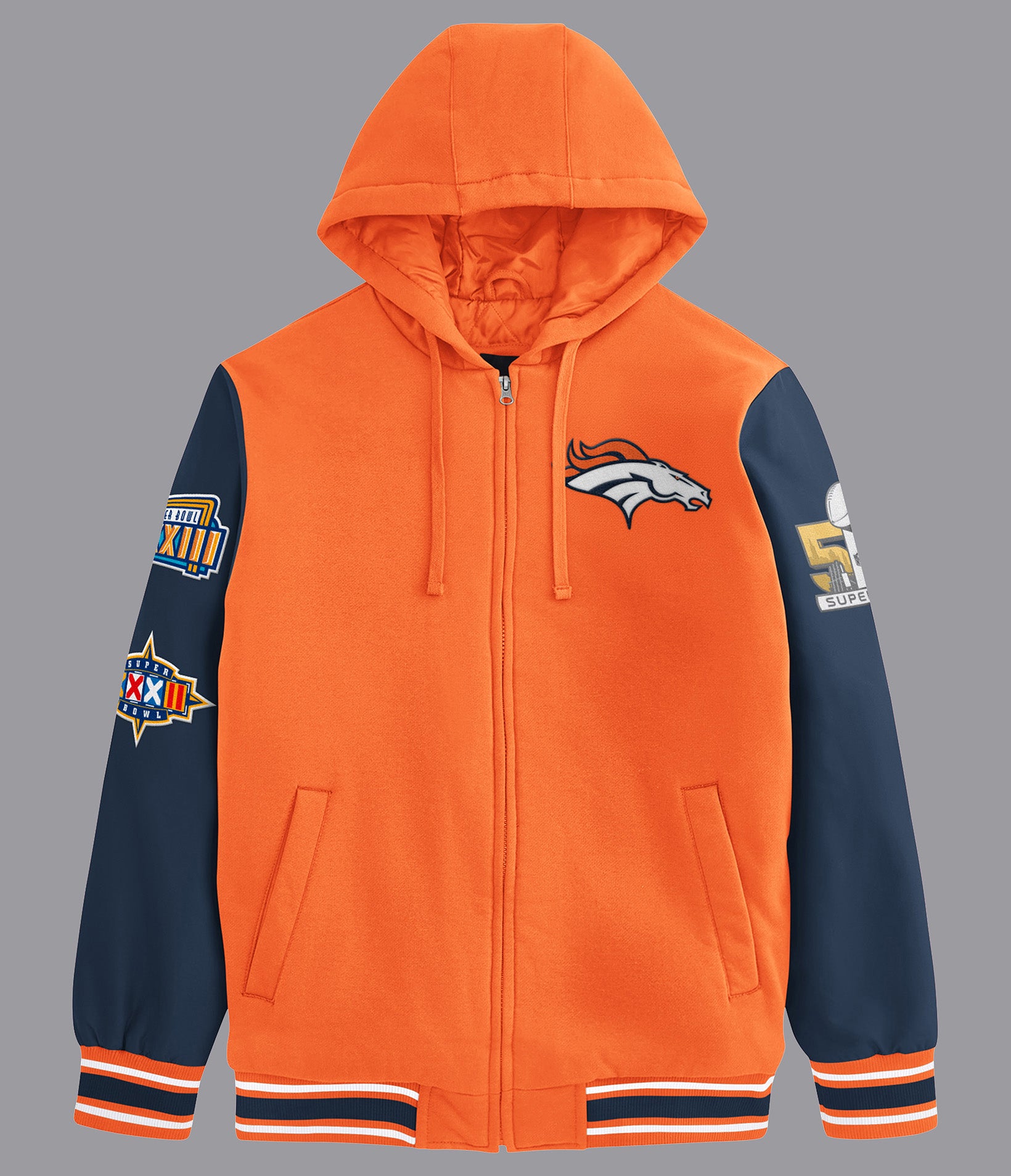 Men s G III Sports by Carl Banks Orange Navy Denver Broncos Player Option Full Zip Hoodie Size Small