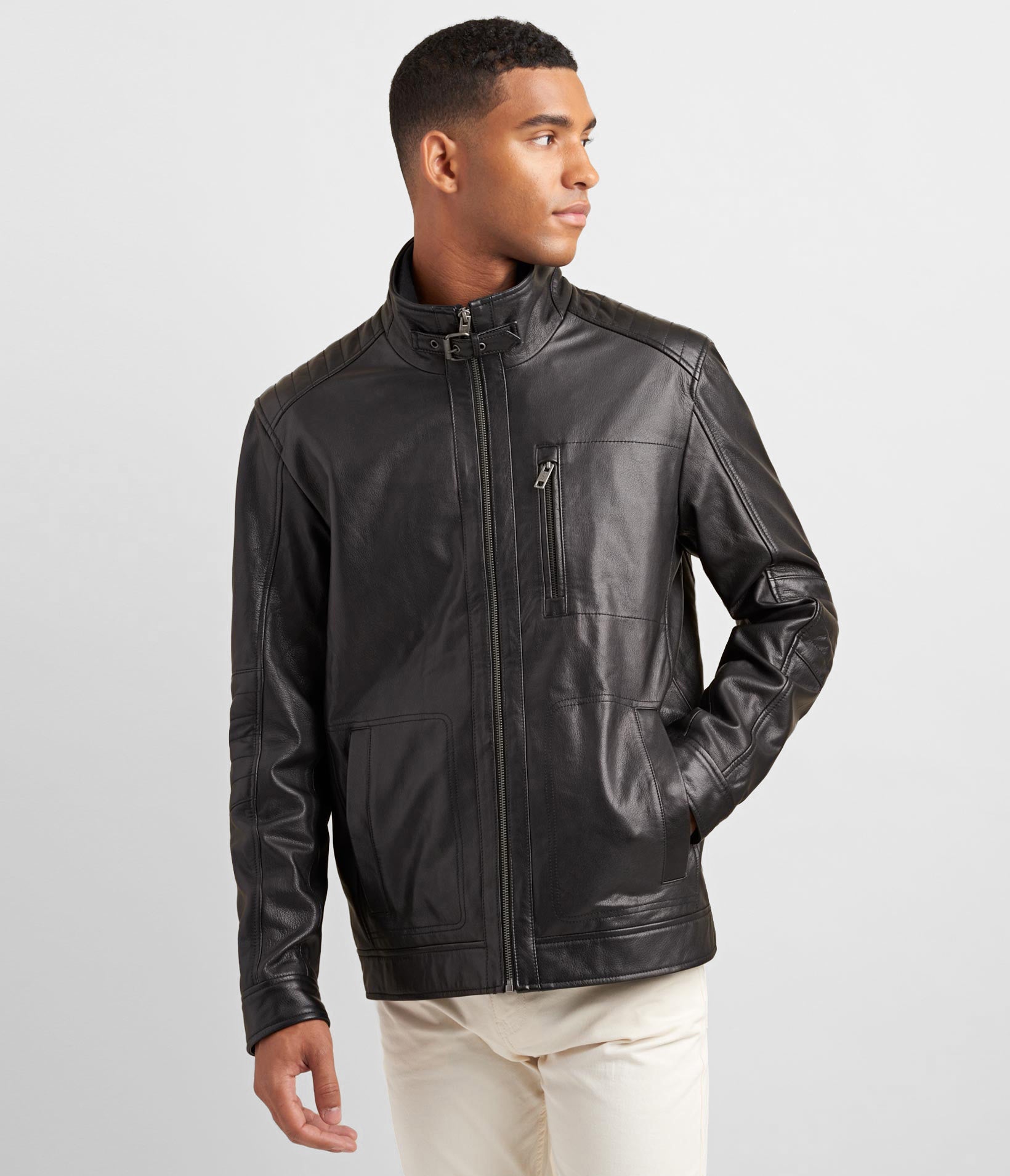 Leather Racer Jacket With Bib