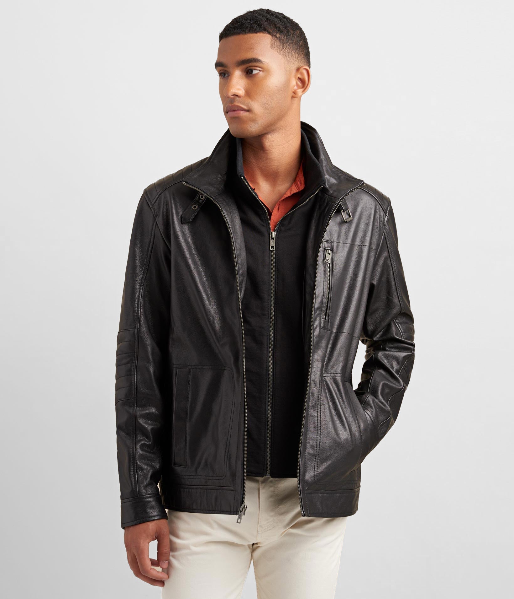 Leather Racer Jacket With Bib