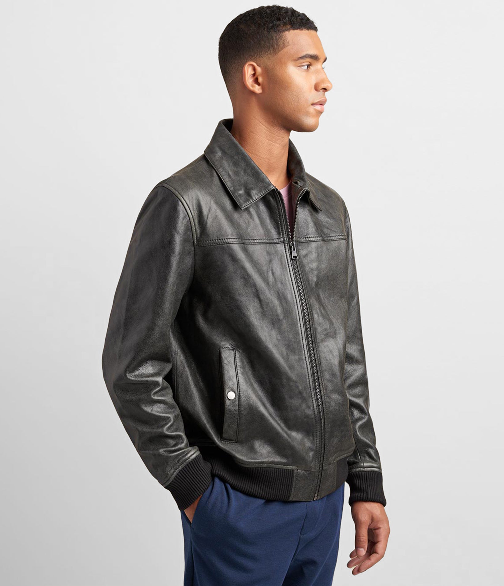 Leather Aviator Bomber With Detachable Faux Fur