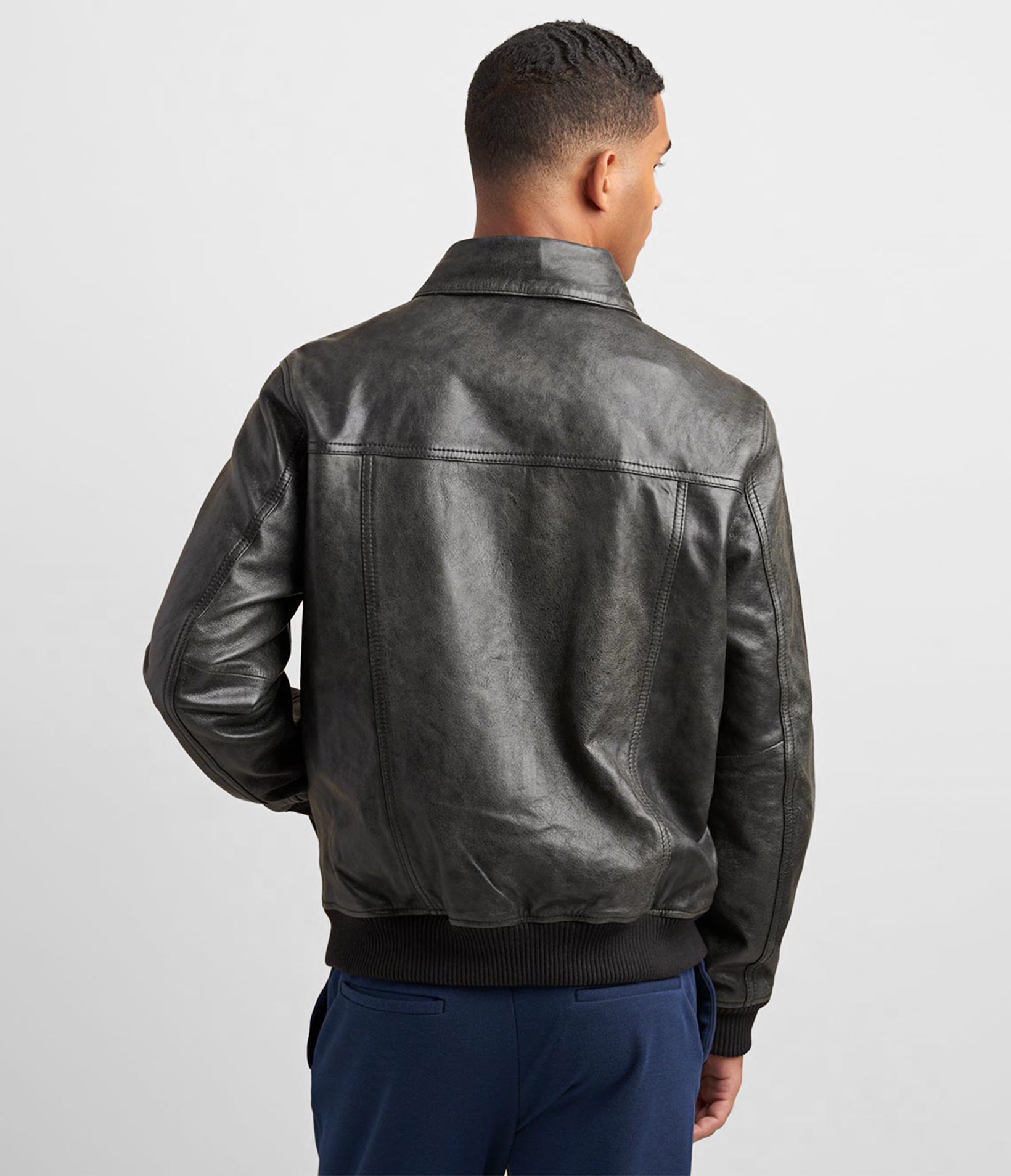 Leather Aviator Bomber With Detachable Faux Fur