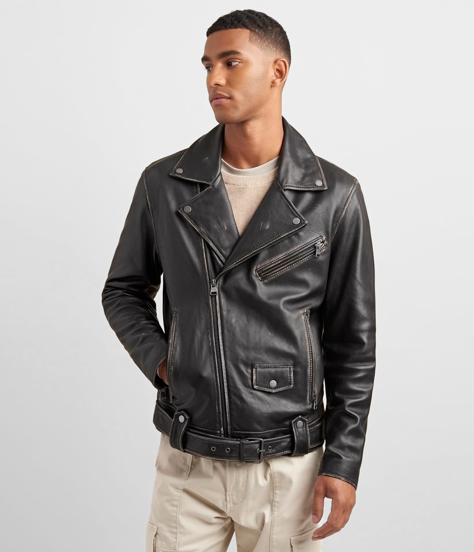 Gray leather moto jacket hotsell