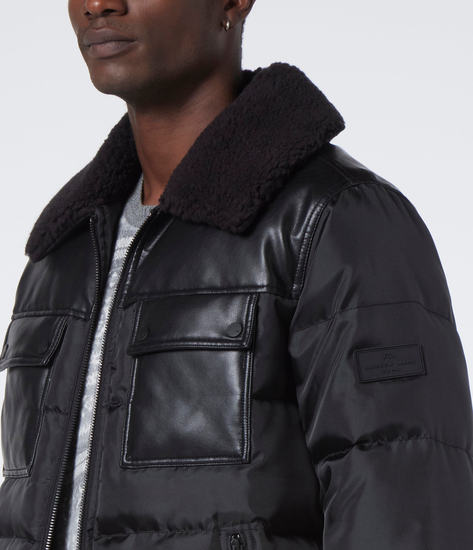 Beaumont Fabric Blocked Bomber With Faux Sherpa