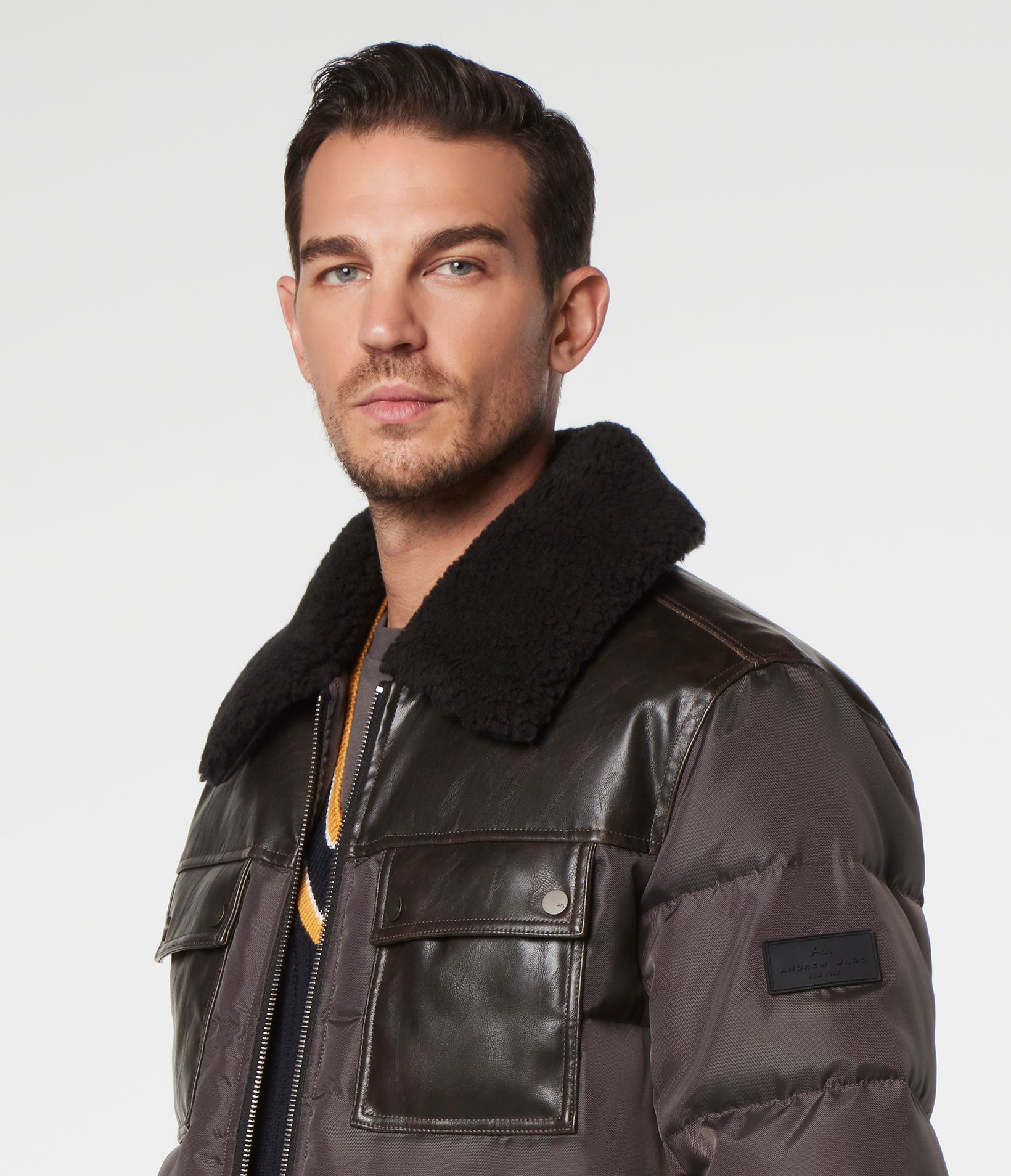 Beaumont Fabric Blocked Bomber With Faux Sherpa