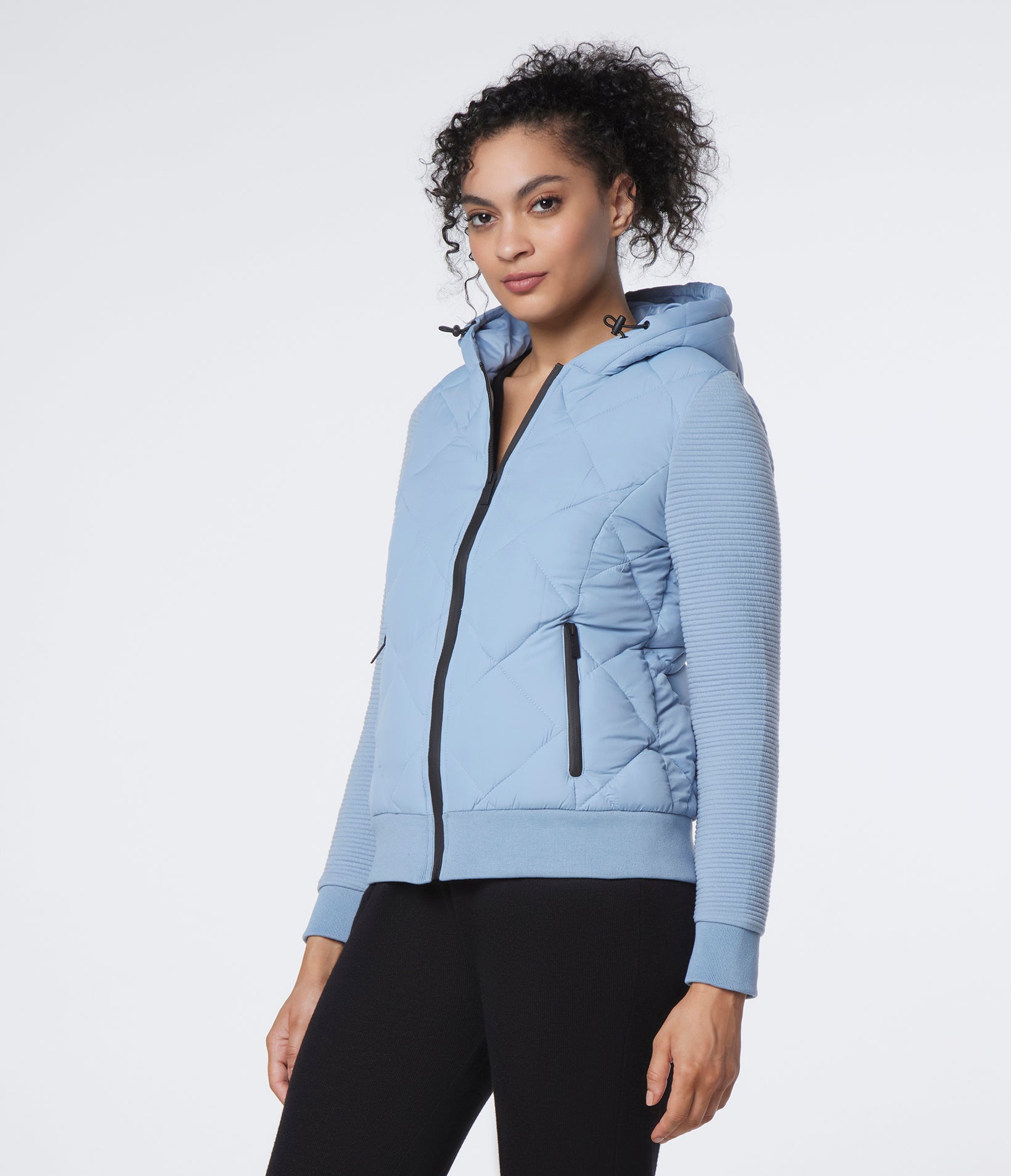 Hooded Jacket With Puff Knit Sleeve