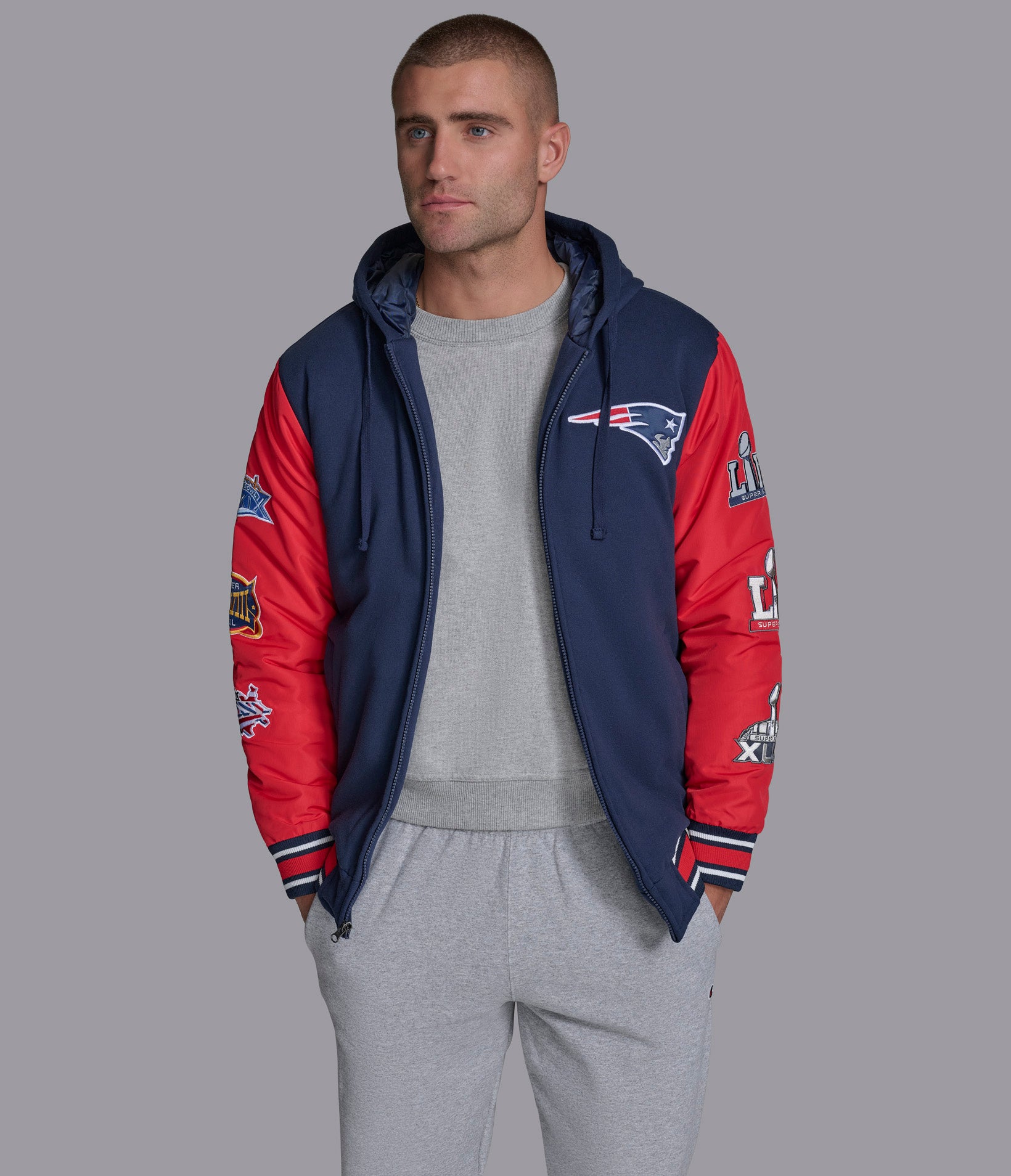 Men s G III Sports by Carl Banks Navy Red New England Patriots Player Option Full Zip Hoodie Size Small