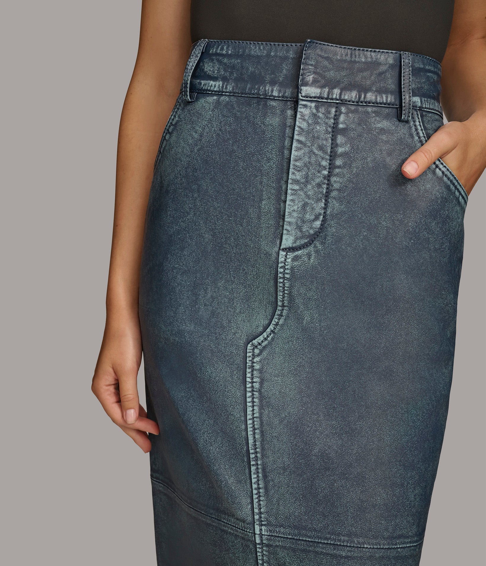 Rolled Hem Mid Length Denim Skirt