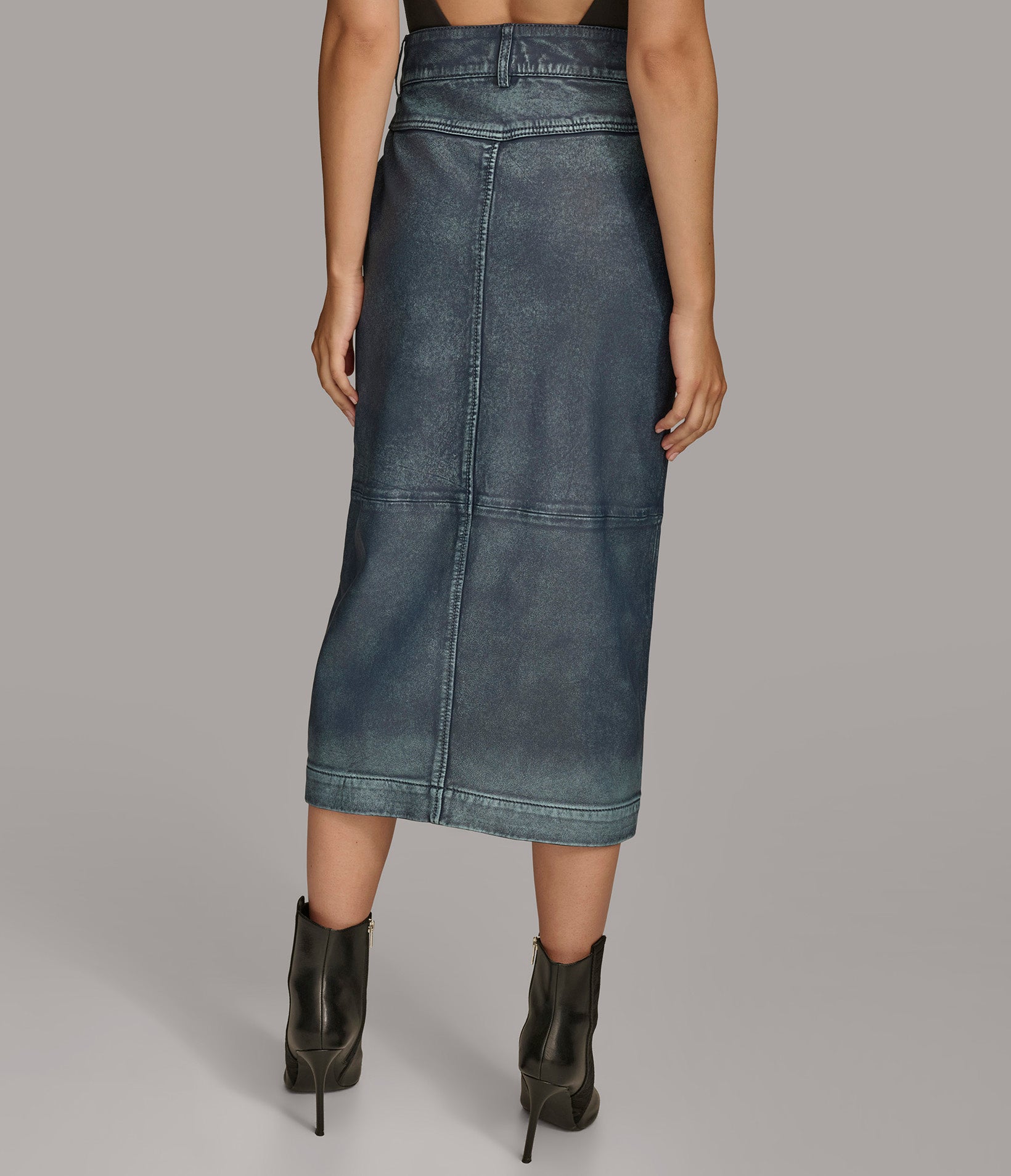 Rolled Hem Mid Length Denim Skirt