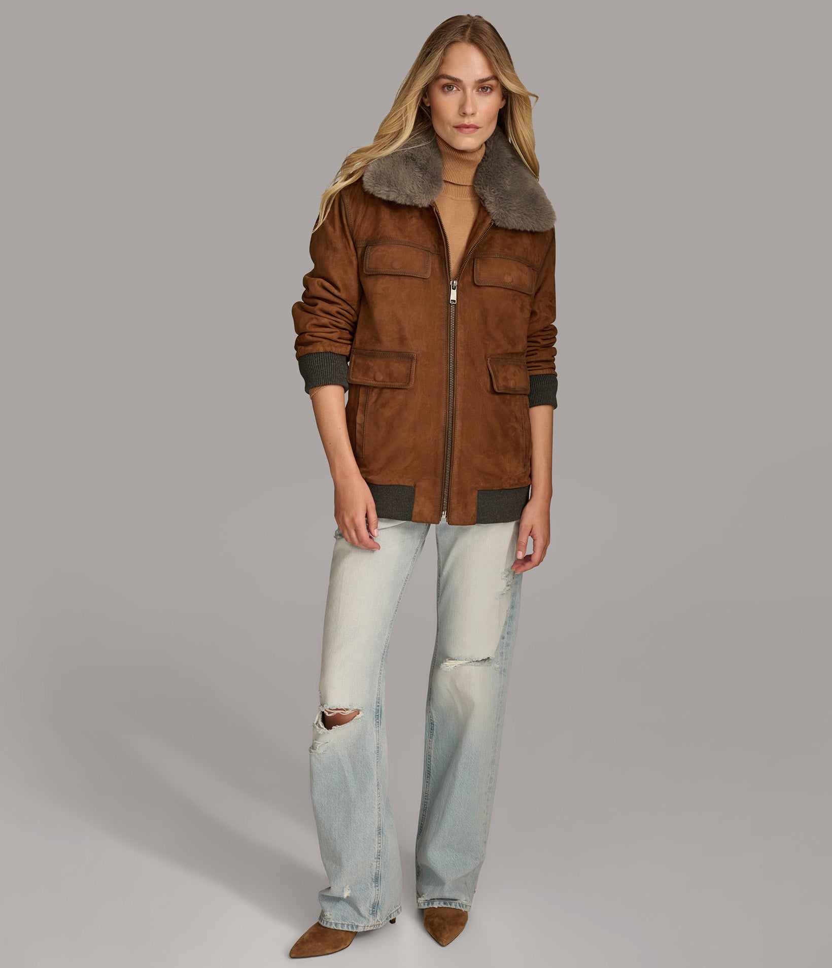 Chelsea Bomber With Faux Fur Collar