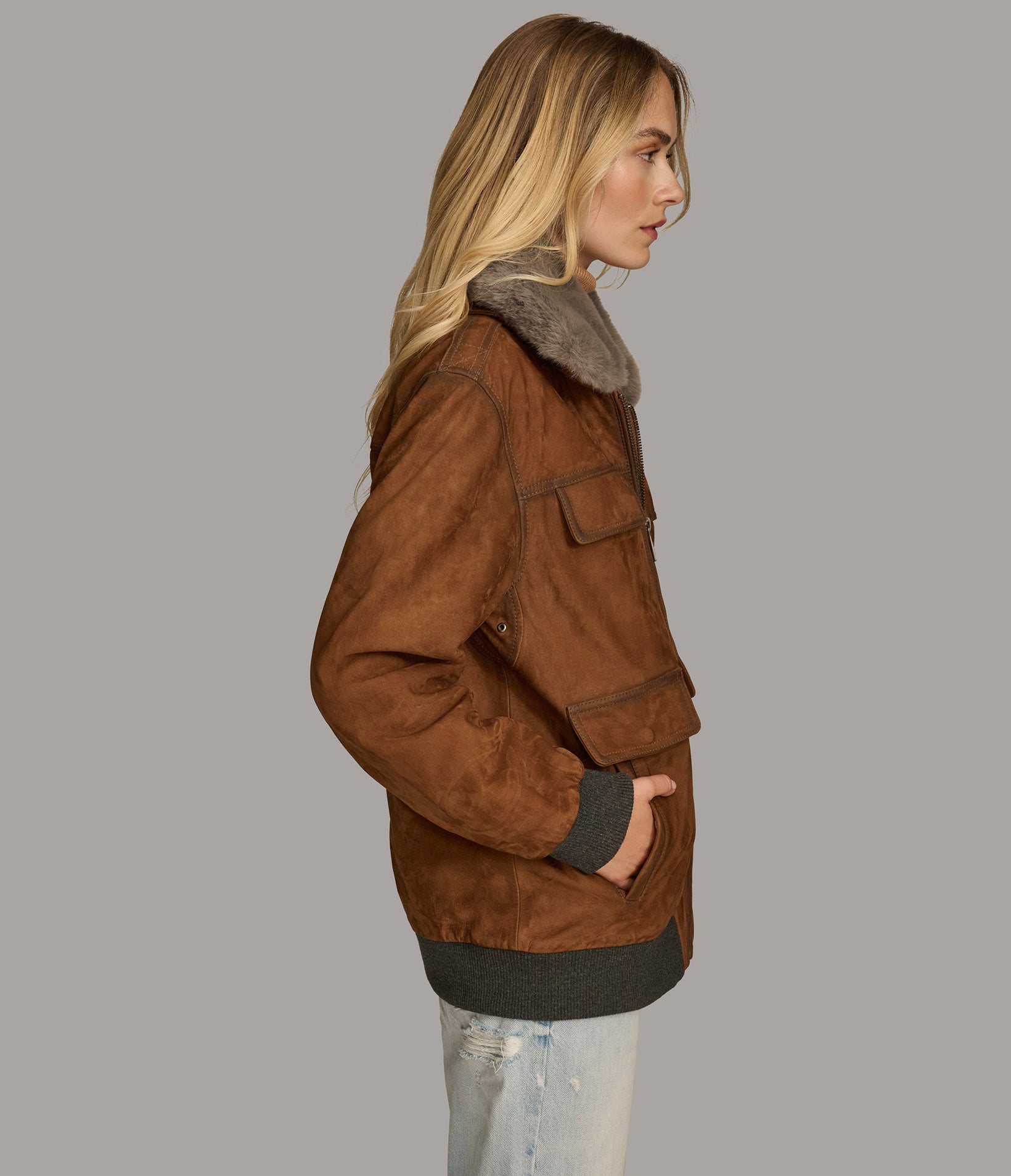 Chelsea Bomber With Faux Fur Collar