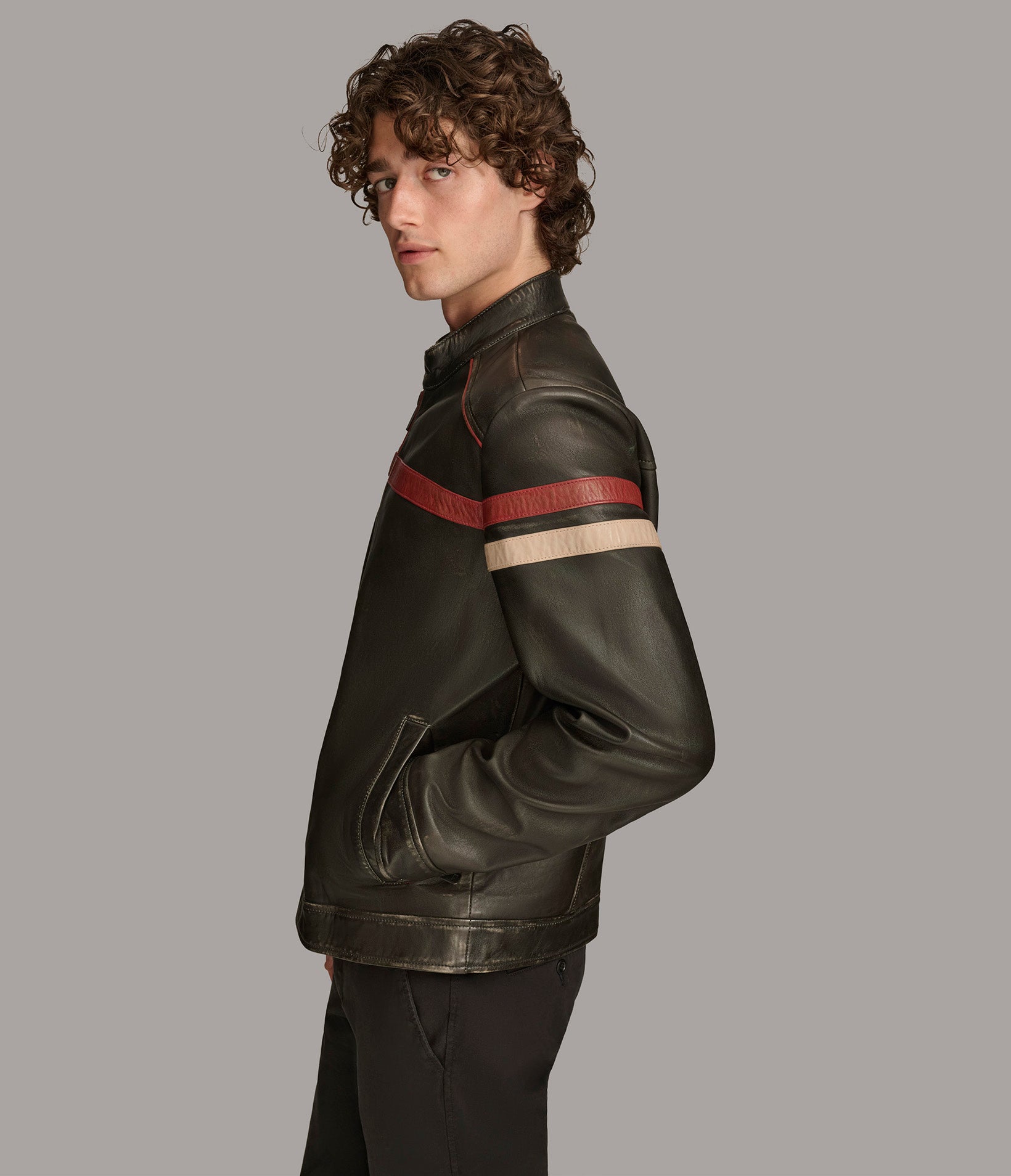 Leather racing jacket best sale