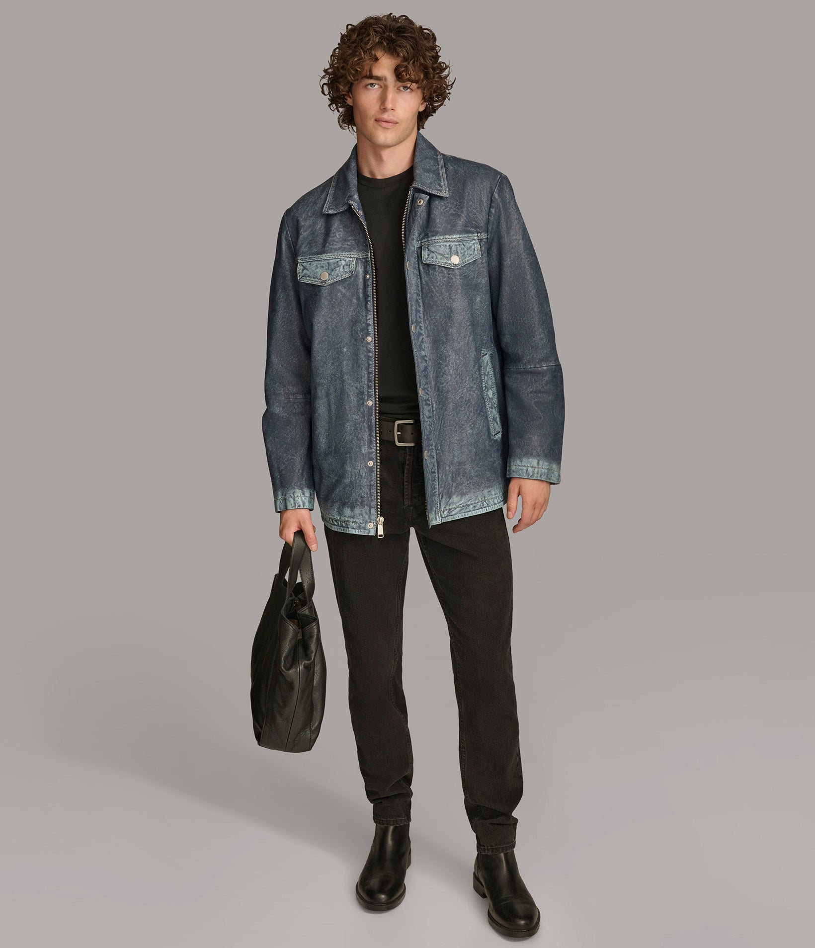 Nolan Denim Leather Shirt Jacket