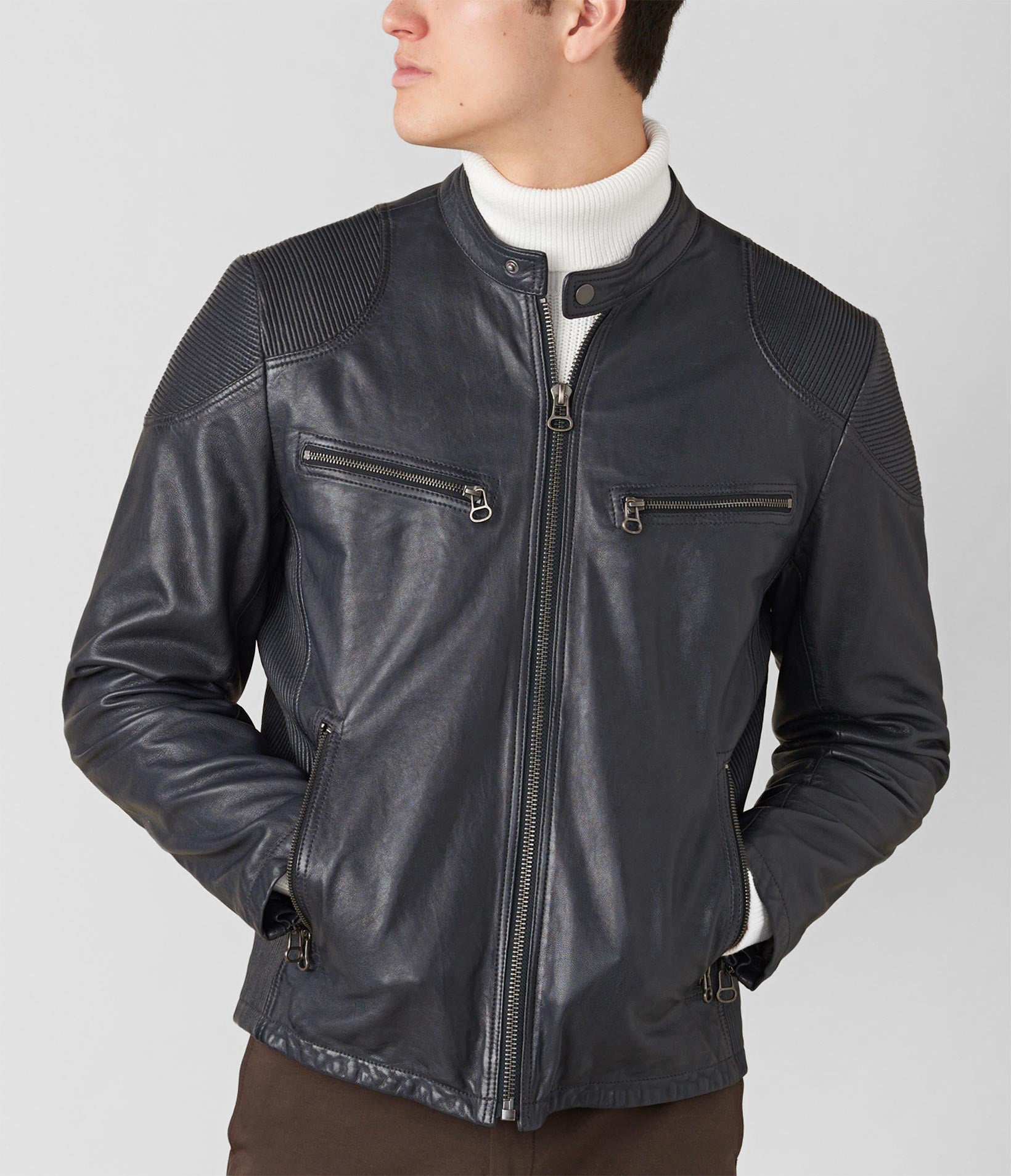 Drew Genuine Leather Jacket With Accordian Shoulder