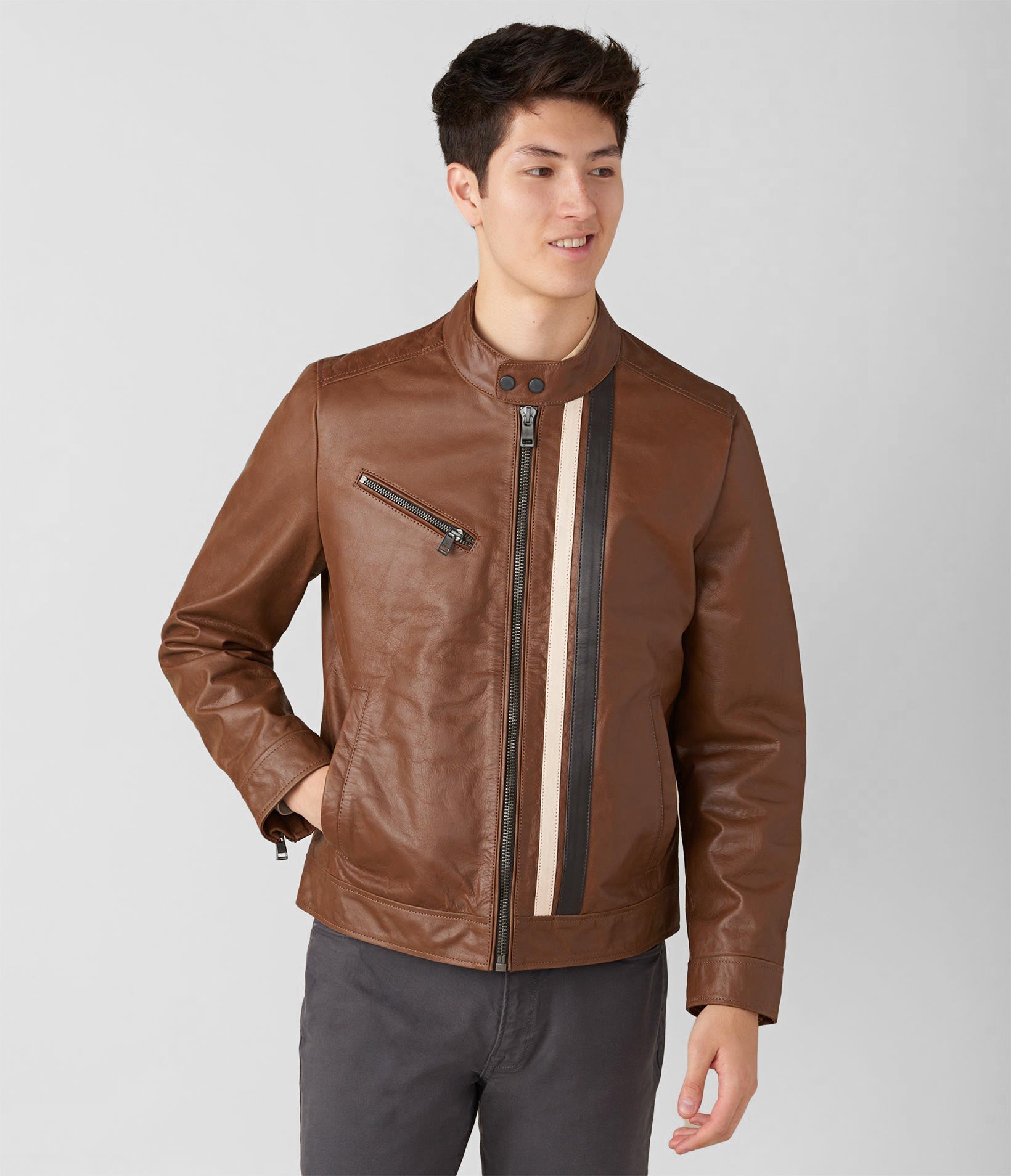 Adam Leather Jacket With Multi Stripe