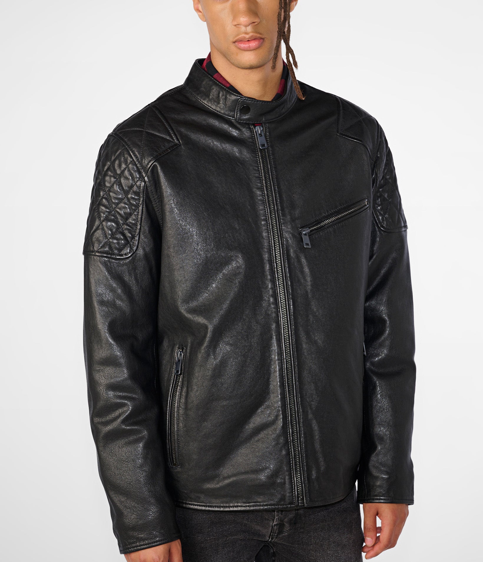 Weston Leather Jacket With Quilt Shoulder