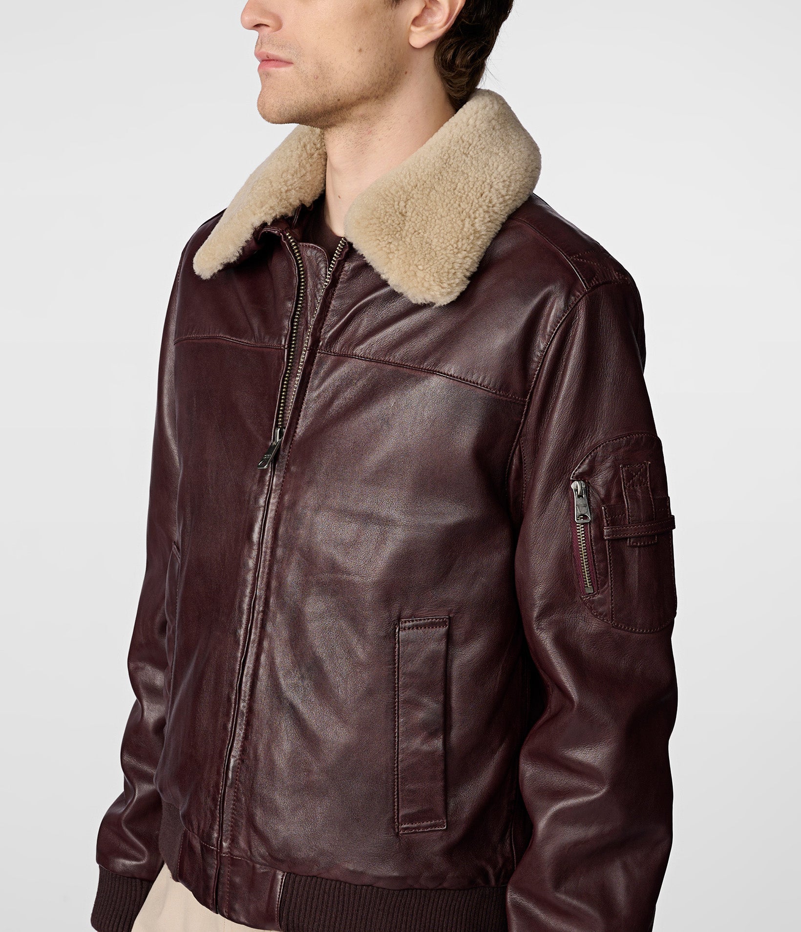 Jimmy Leather Aviator Bomber Jacket With Shearling Collar Wilsons Leather