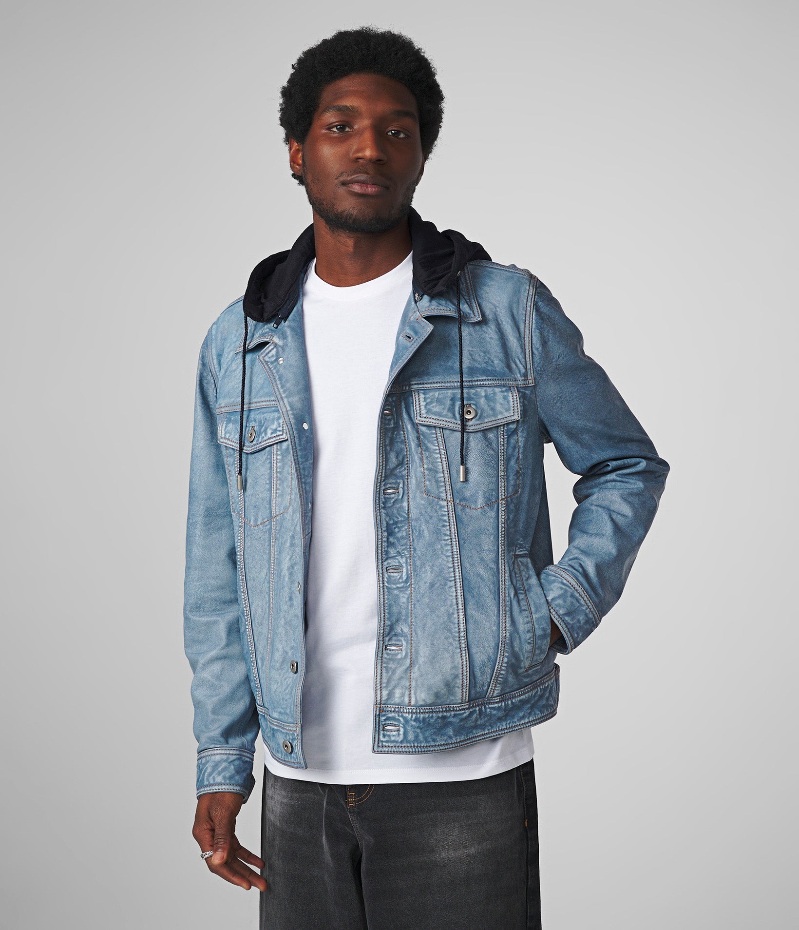 Crew Denim Leather Jacket With Hood Wilsons Leather