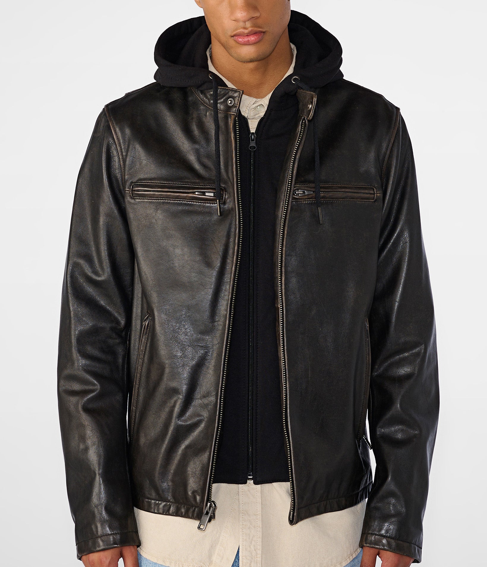 Alan Leather Jacket With Hood