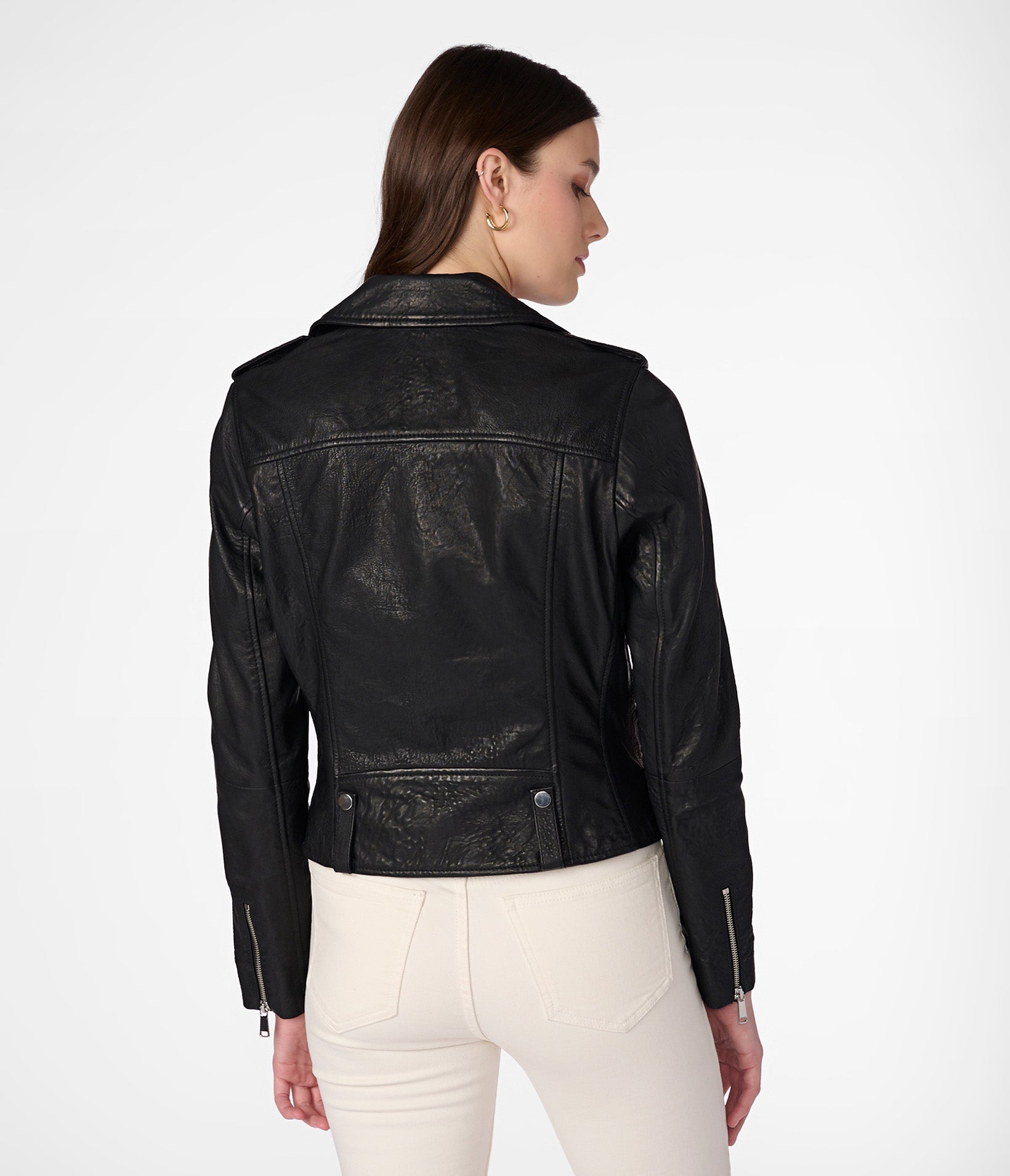 Kiley Textured Asymmetrical Genuine Leather Jacket