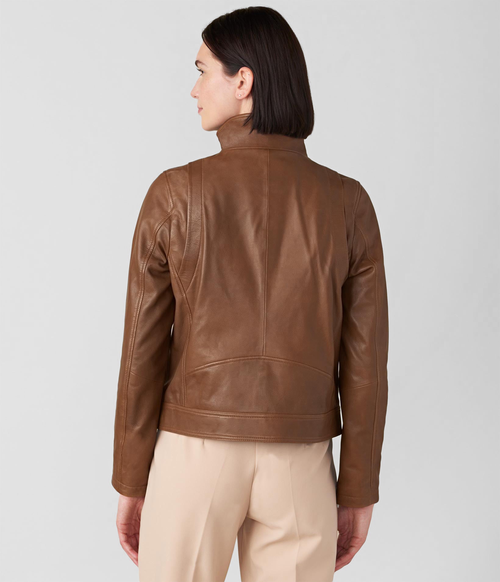 Olivia Genuine Leather Jacket With Stand Collar