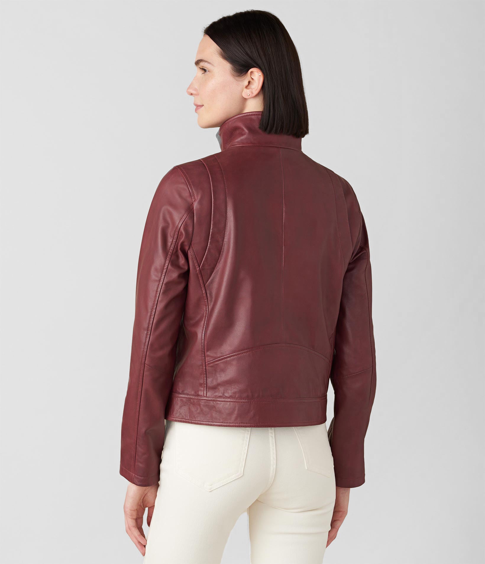 Olivia Genuine Leather Jacket With Stand Collar