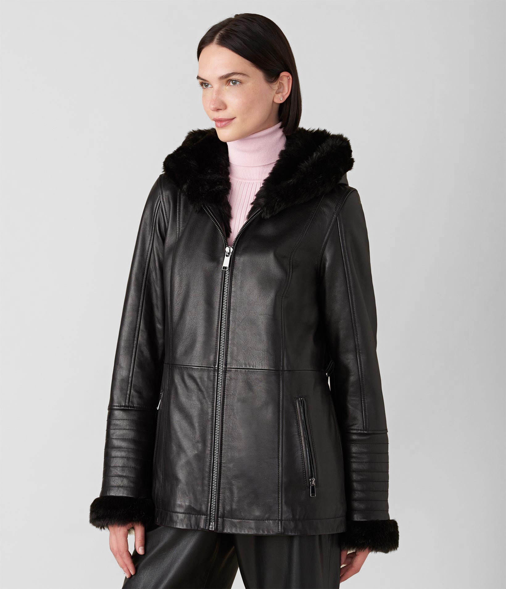 Heather Hooded Jacket With Faux Fur Lining