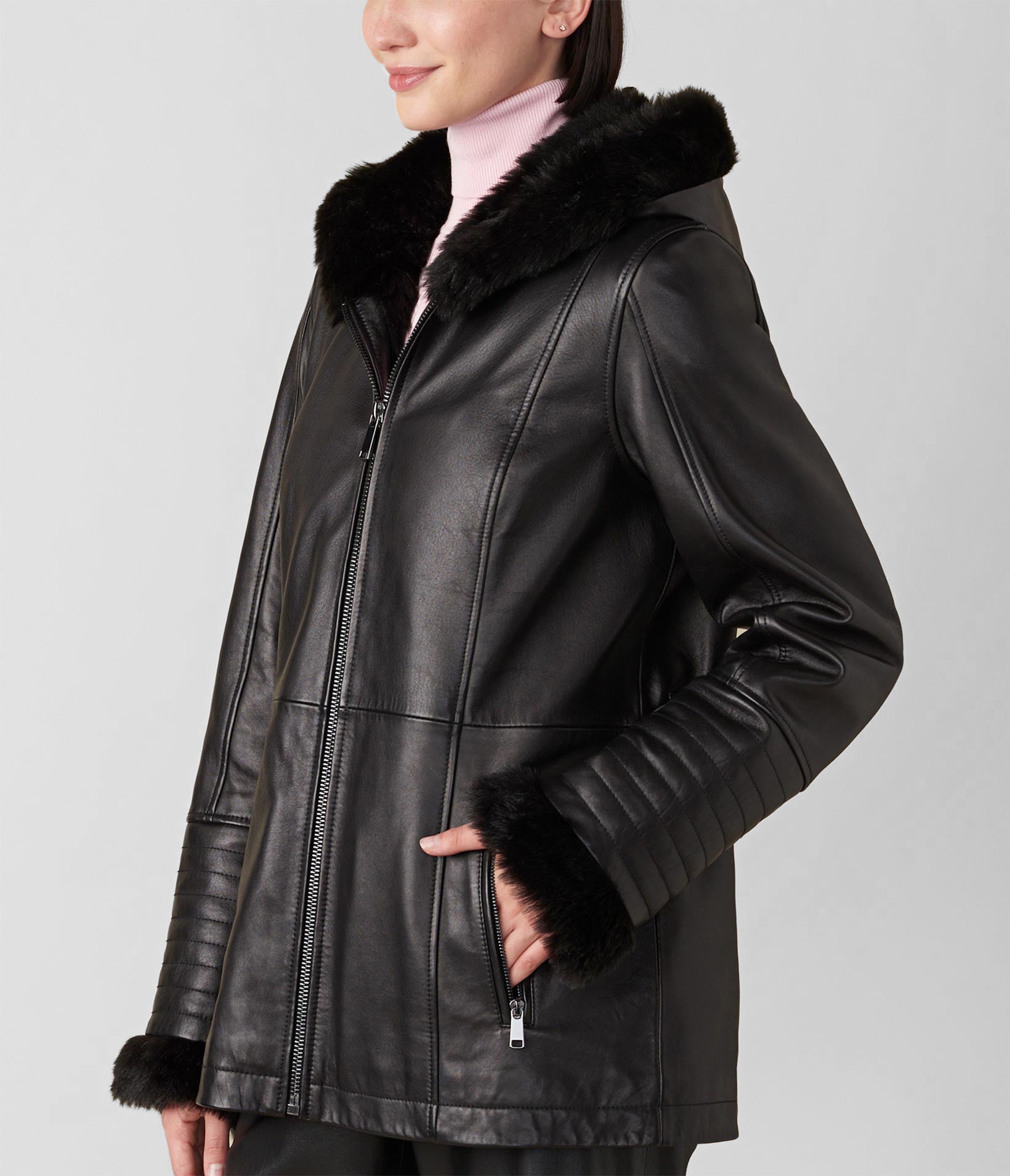 Heather Hooded Jacket With Faux Fur Lining Wilsons Leather