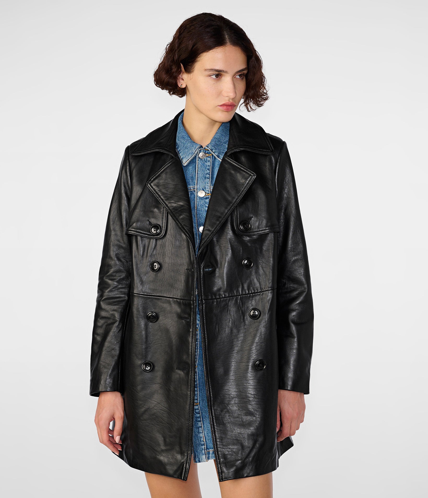 Leather double breasted trench coat best sale