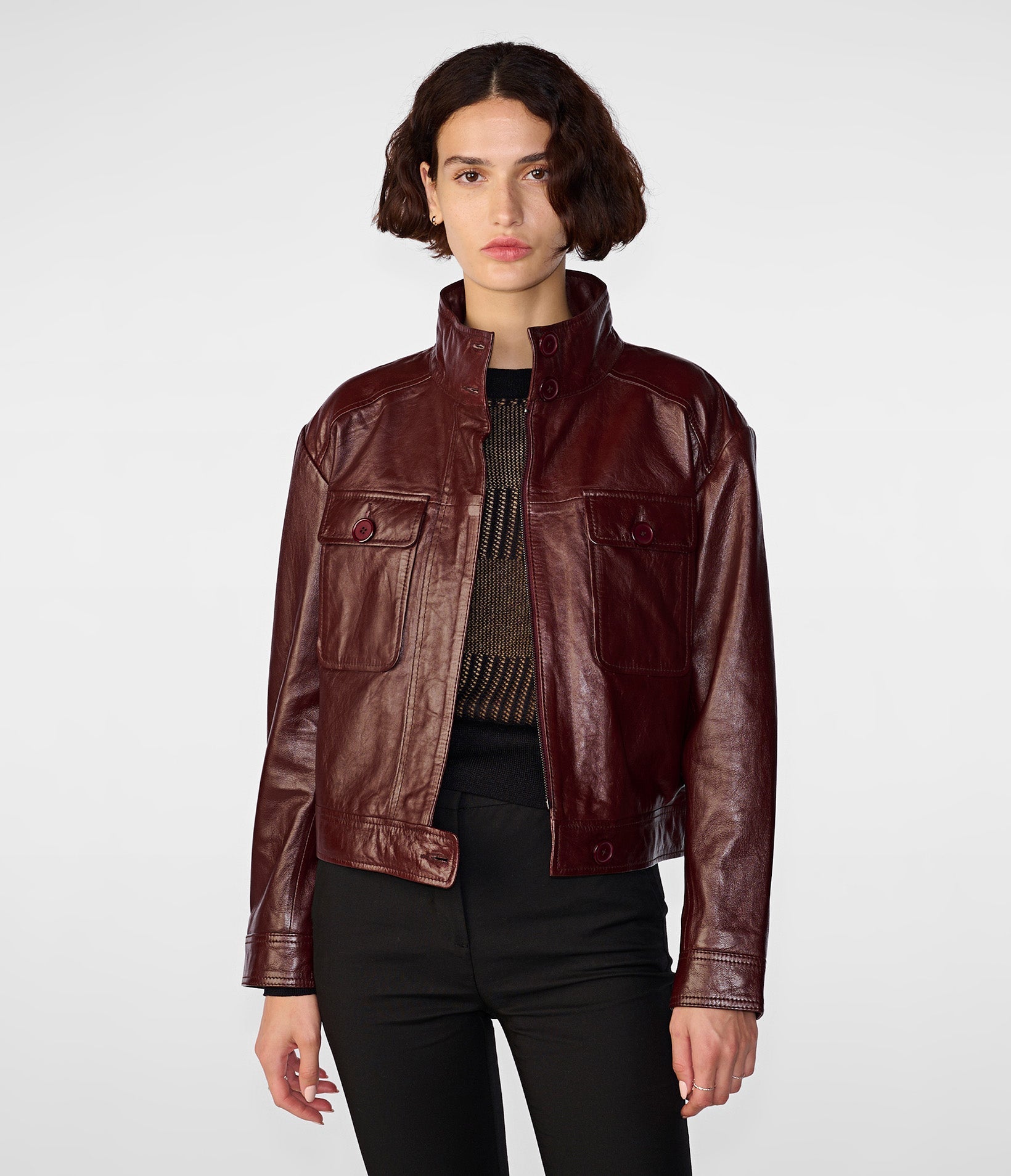 Cheap cropped leather jacket best sale