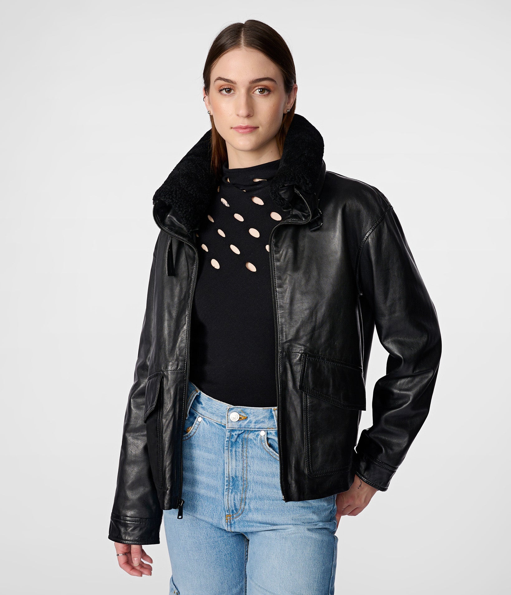 Amanda Leather Jacket With Shearling Collar Wilsons Leather