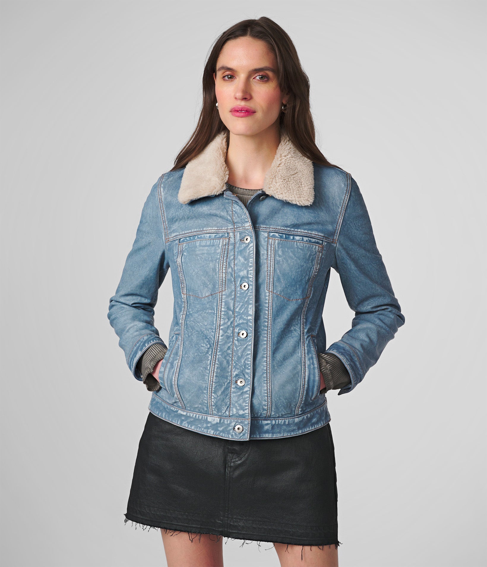 Jean jacket shearling collar best sale