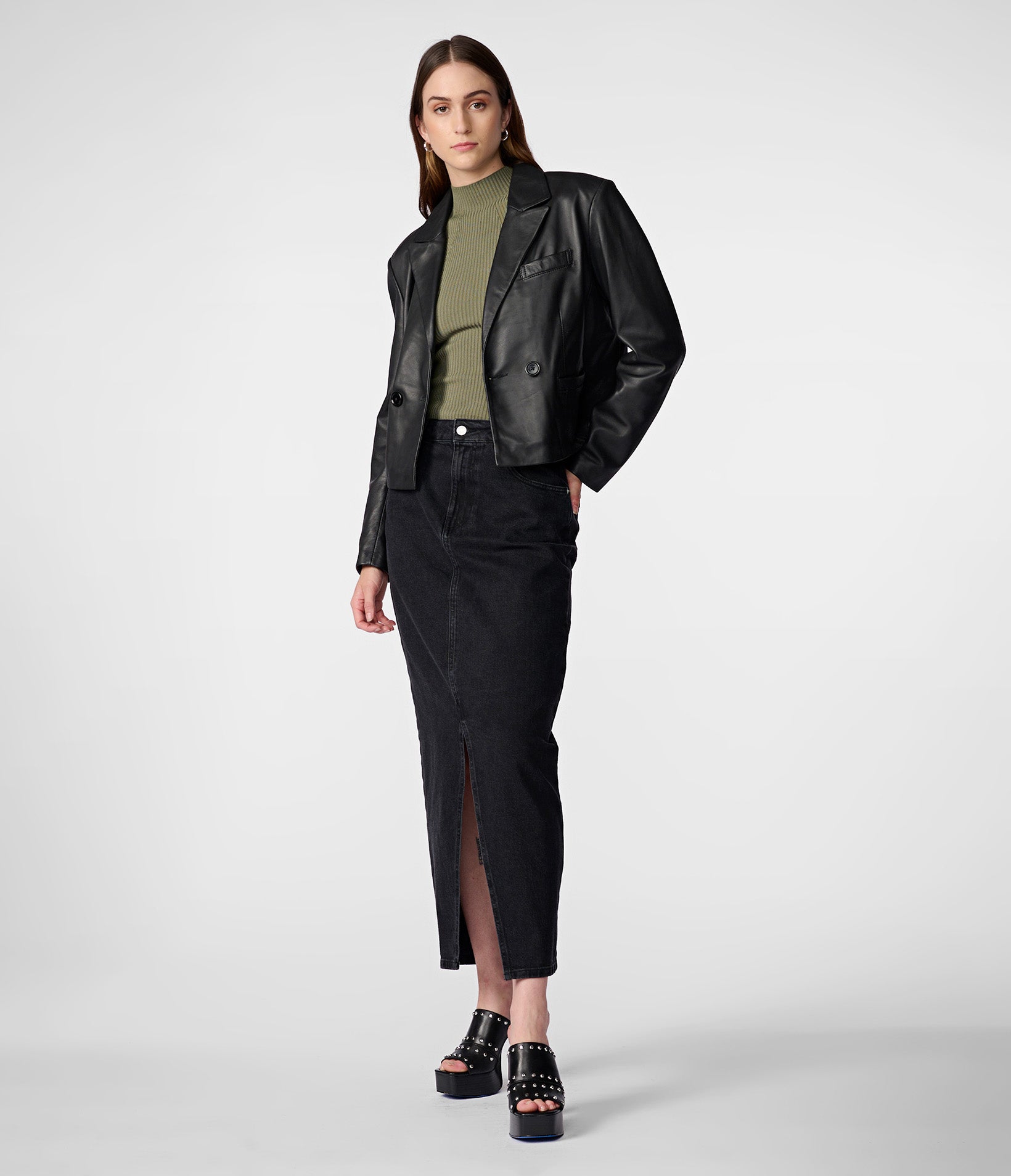 Maddy Cropped Leather Blazer