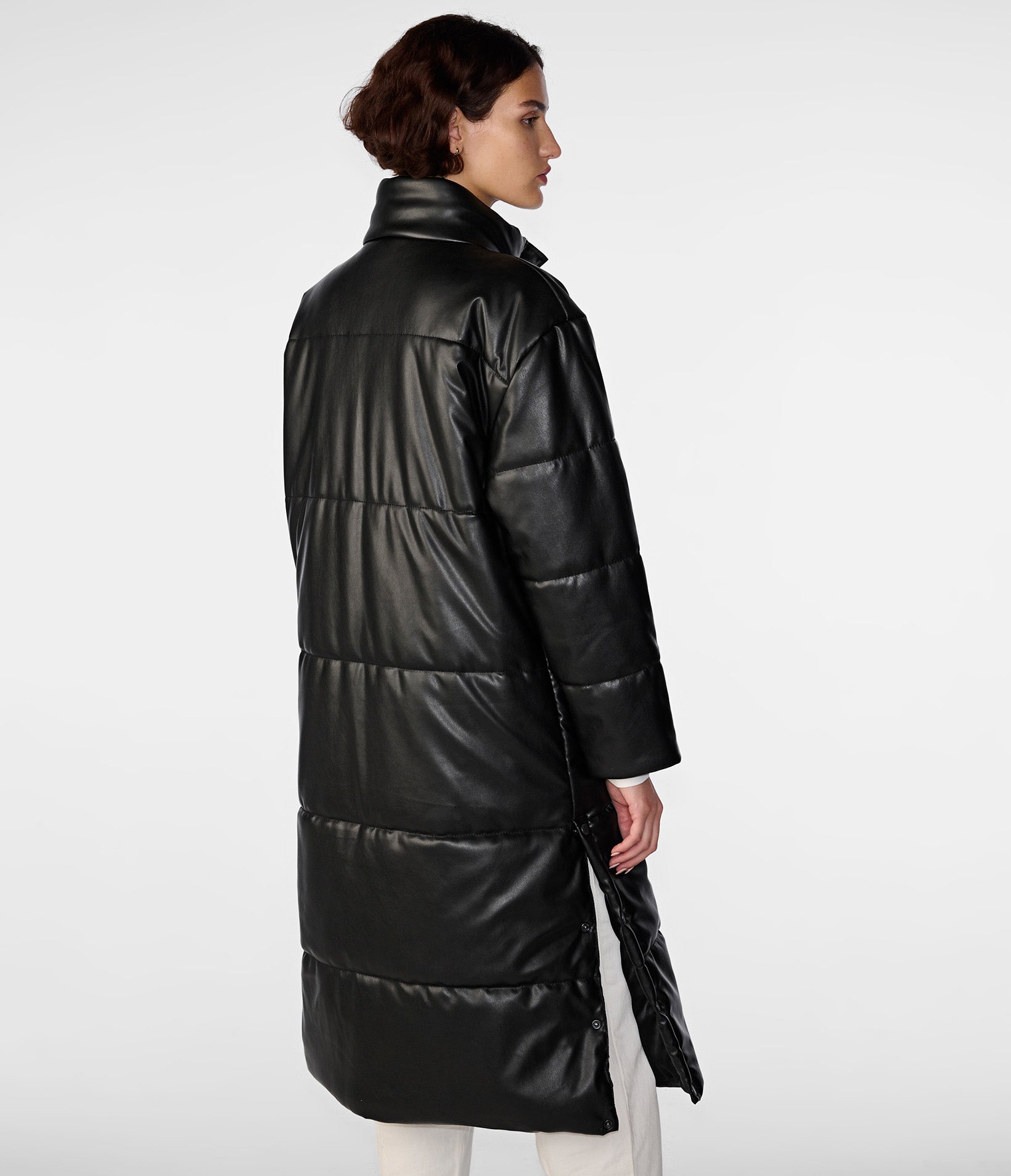 Oversized Faux Leather Puffer Jacket