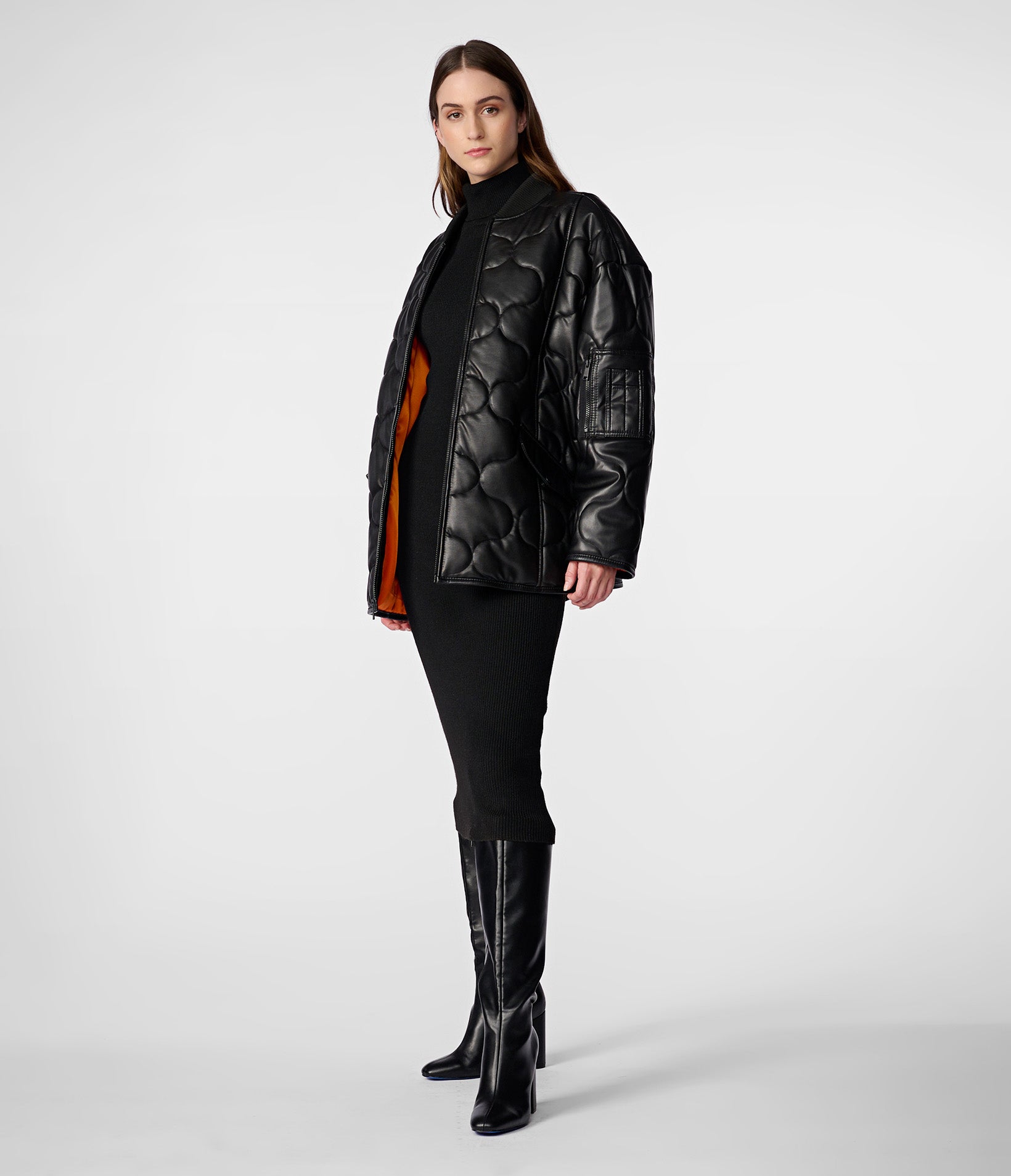 Faux Leather Oversized Quilted Jacket