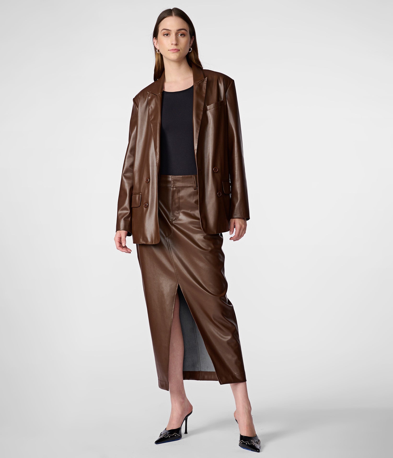 Brown leather skirt sale best sale